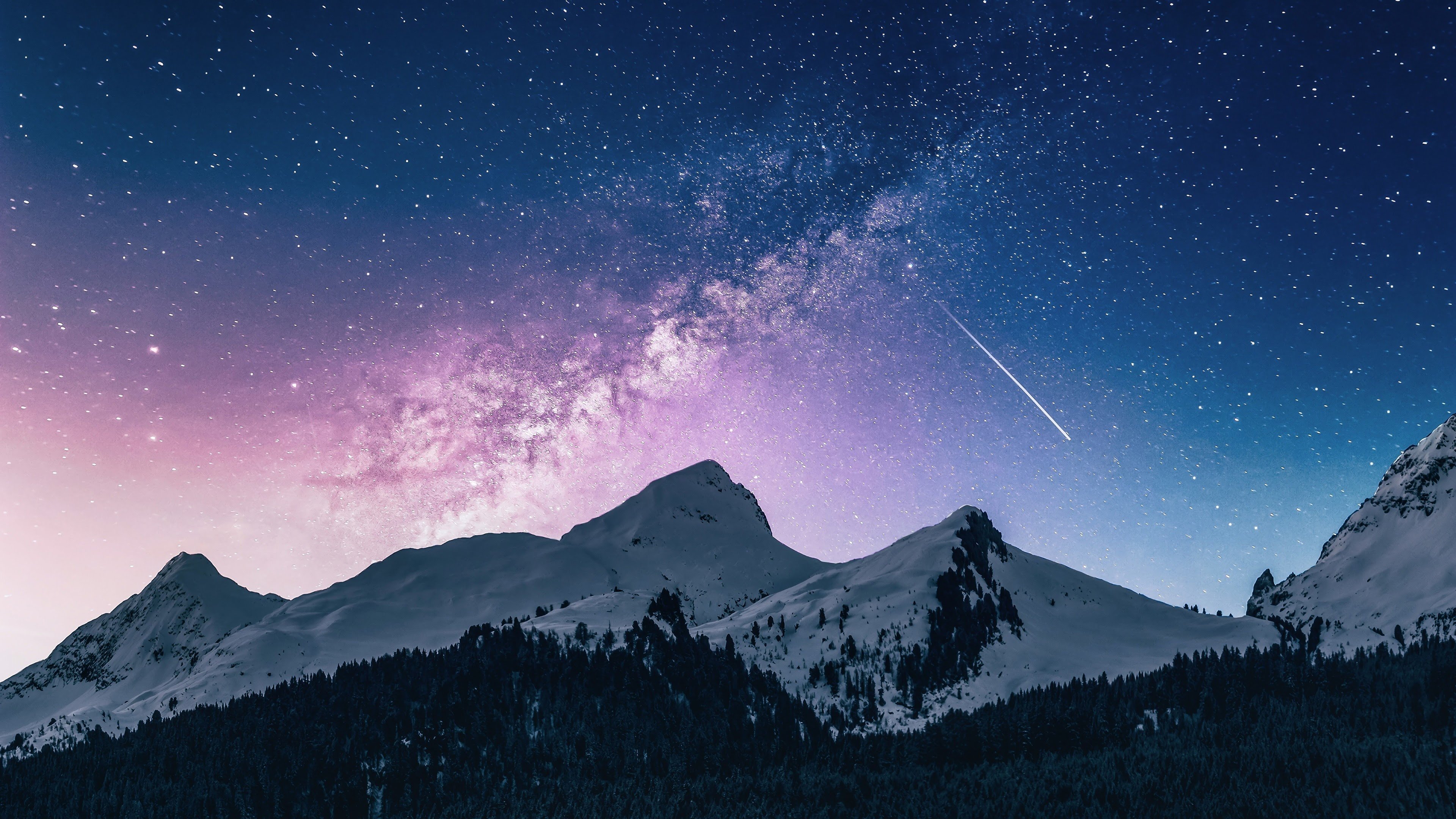 Night Sky Stars Comet Mountains 4K Wallpaper