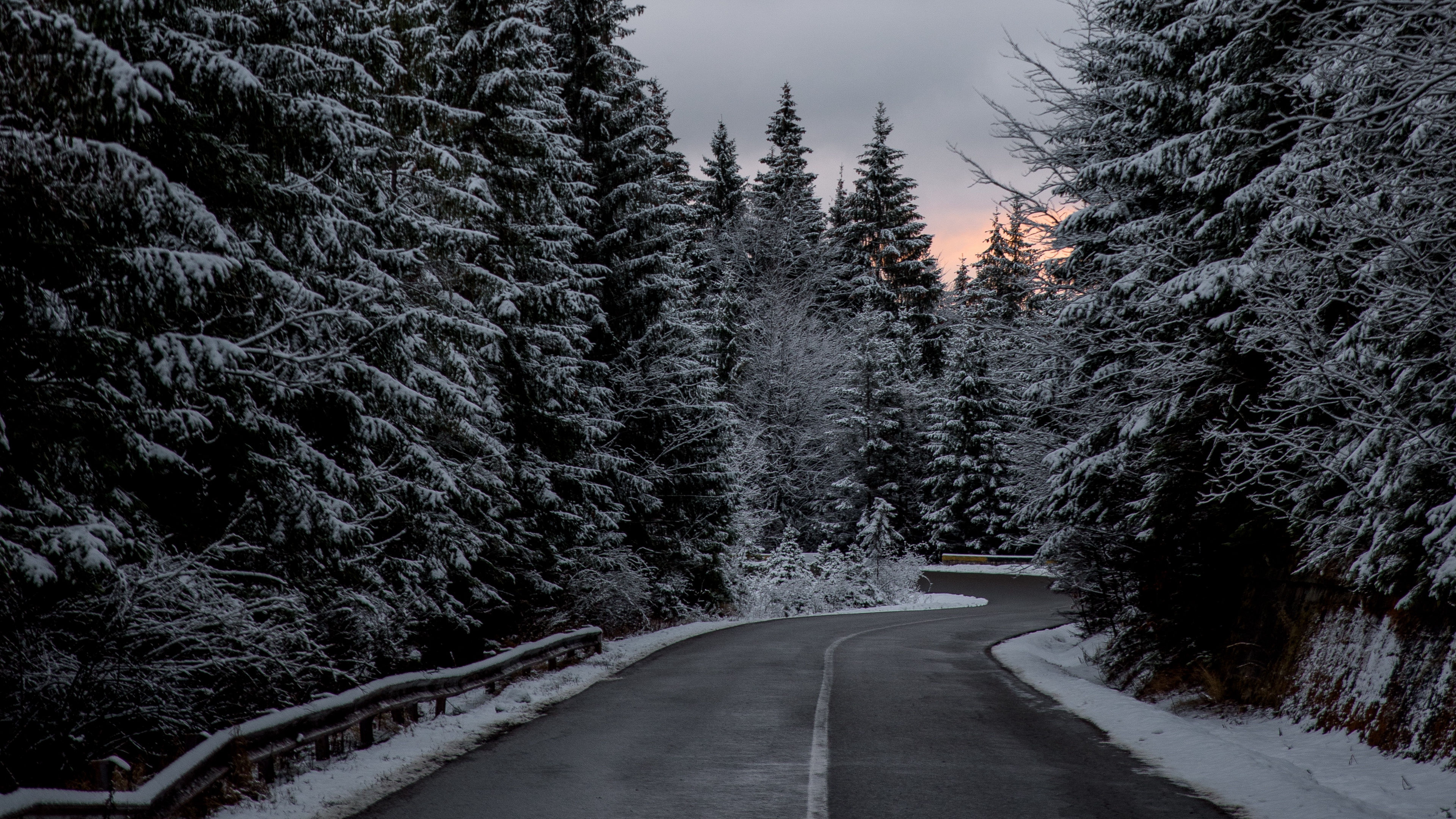 Wallpaper 4k trees, road, winter, snow 4k Wallpaper