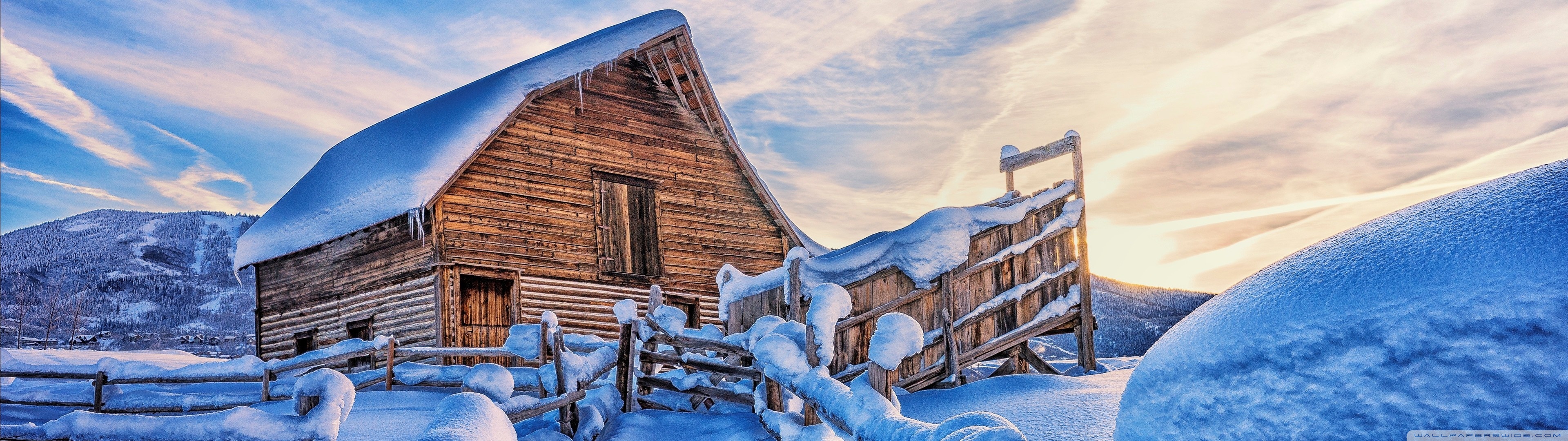 Snowy Cabin, Mountains, Winter Ultra HD Desktop Background Wallpaper for 4K UHD TV, Widescreen & UltraWide Desktop & Laptop, Multi Display, Dual Monitor, Tablet