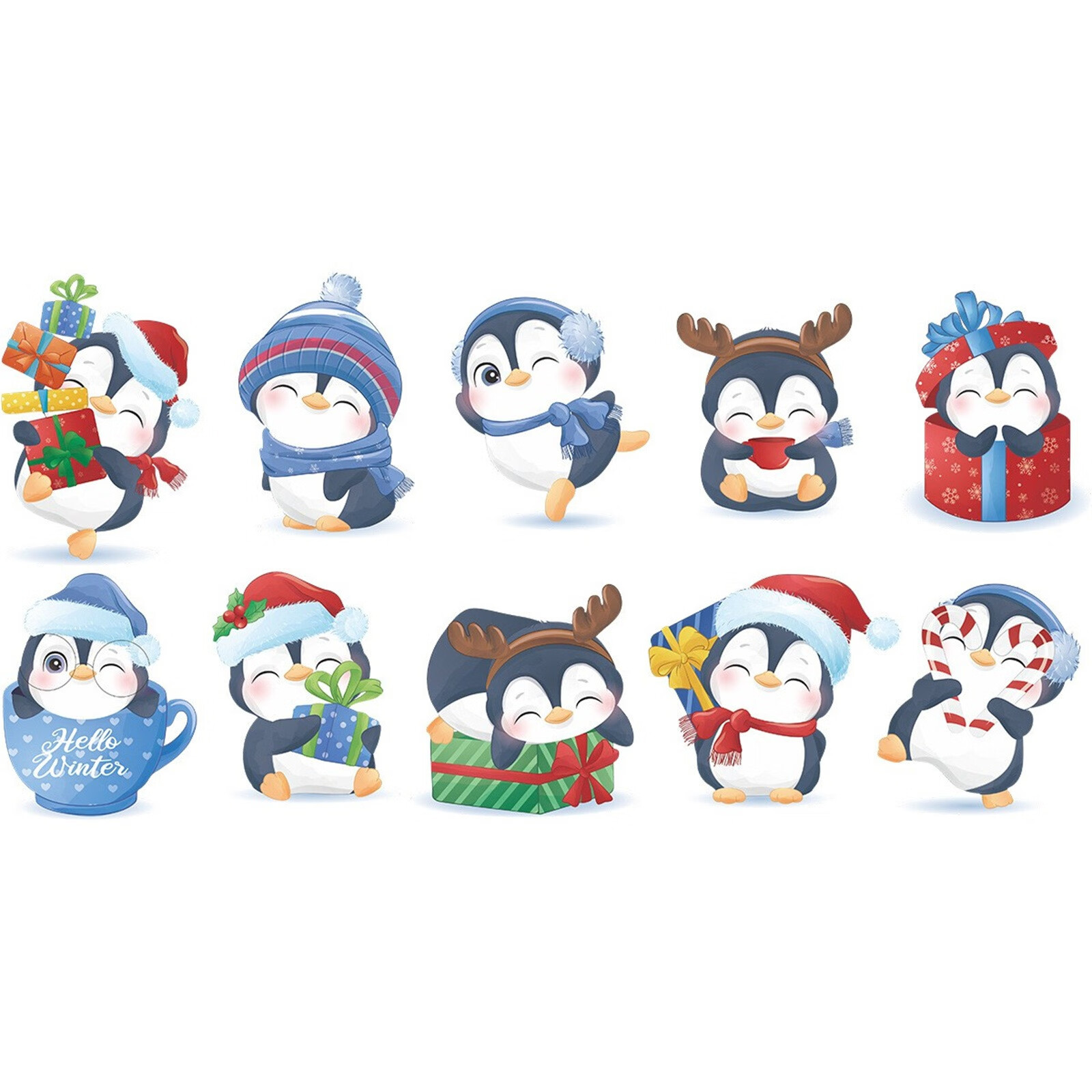 Christmas Cartoon Gift Q Version Little Penguin Glass Window Door Bedroom Festive Wallpaper Self Adhesive Wall Sticker