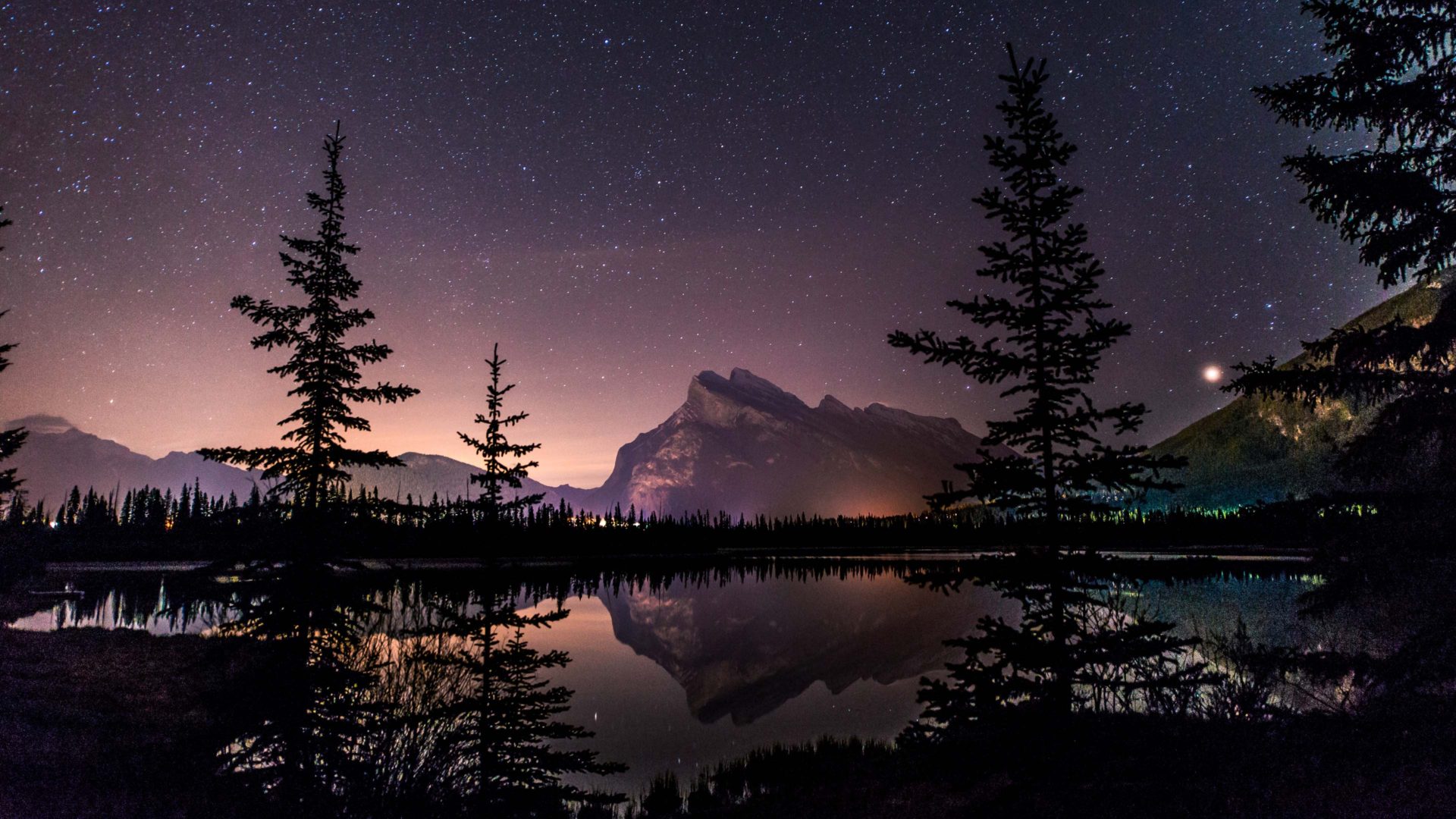 Winter Starry Sky over Lake Night Landscape