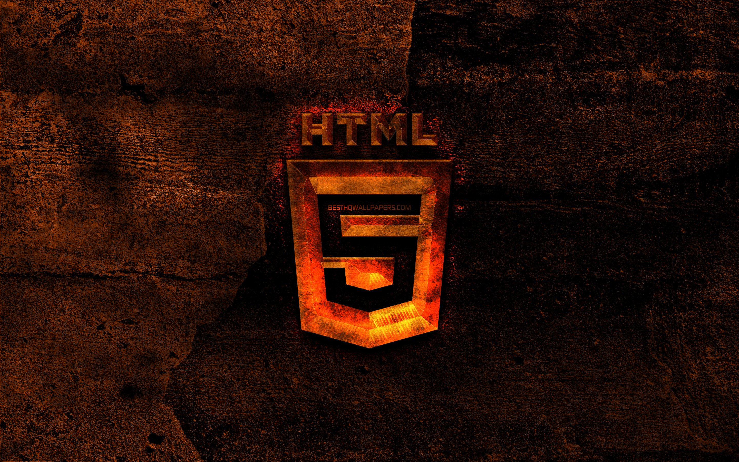 Download wallpaper HTML5 fiery logo, programming language, orange stone background, creative, HTML5 logo, programming language signs, HTML5 for desktop with resolution 2880x1800. High Quality HD picture wallpaper