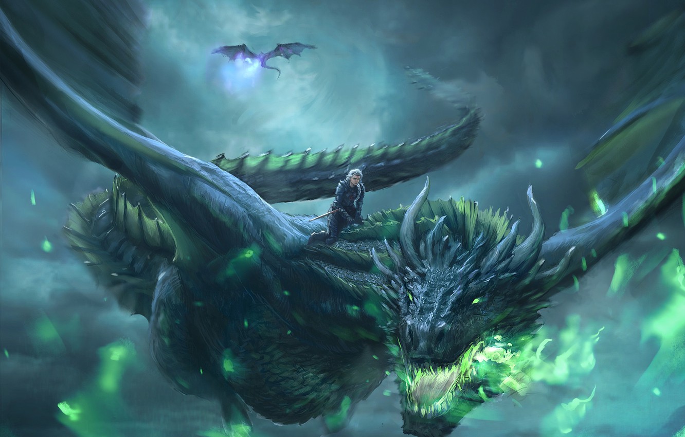 Wallpaper dragon, flight, guy image for desktop, section фантастика