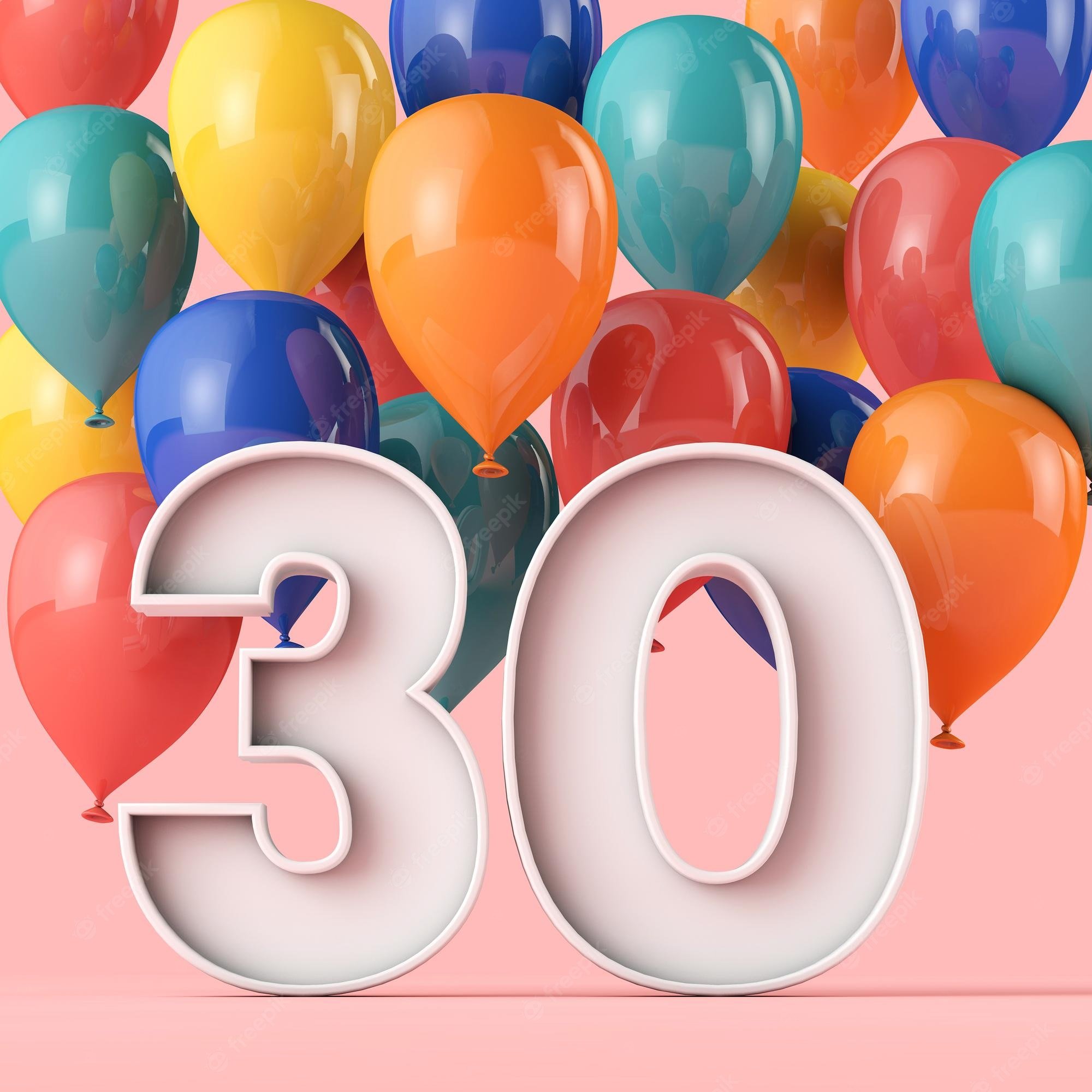 Premium Photo. Happy 30th birthday background with colourful balloons 3D rendering