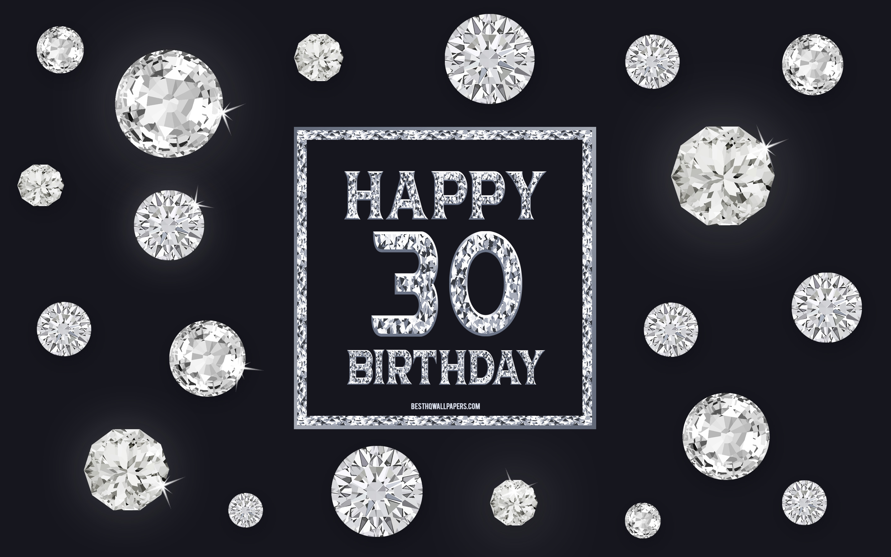 Download wallpaper 30th Happy Birthday, diamonds, gray background, Birthday background with gems, 30 Years Birthday, Happy 30th Birthday, creative art, Happy Birthday background for desktop with resolution 2880x1800. High Quality HD picture