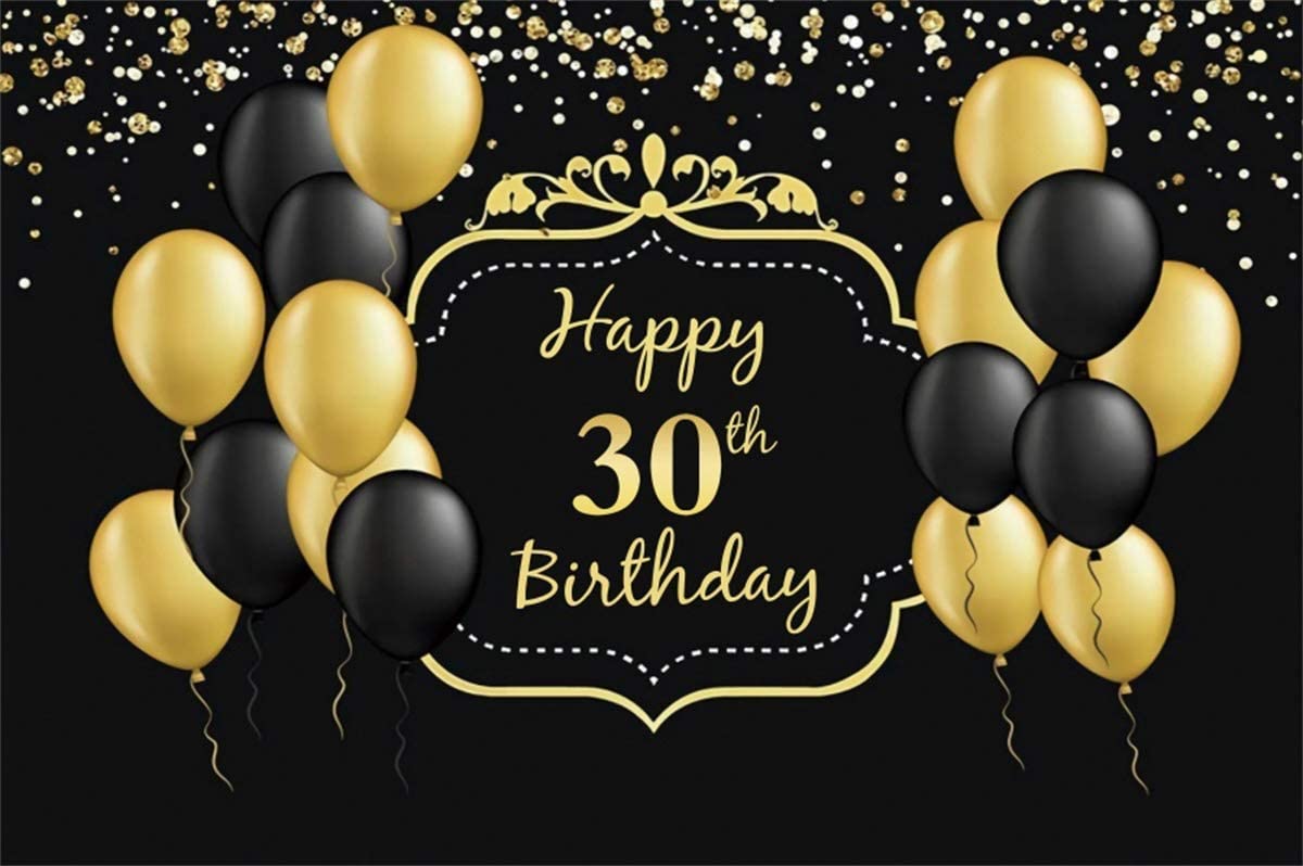 Electronics YEELE Happy 30th Birthday Backdrop 12x8ft Black and Gold Balloon Glitter Dots Photography Background Thirty Years Old Lady Gentlemen 30 Birthday Photo Celebration Photobooth Prop Digital Wallpaper avenueeventgroup.com