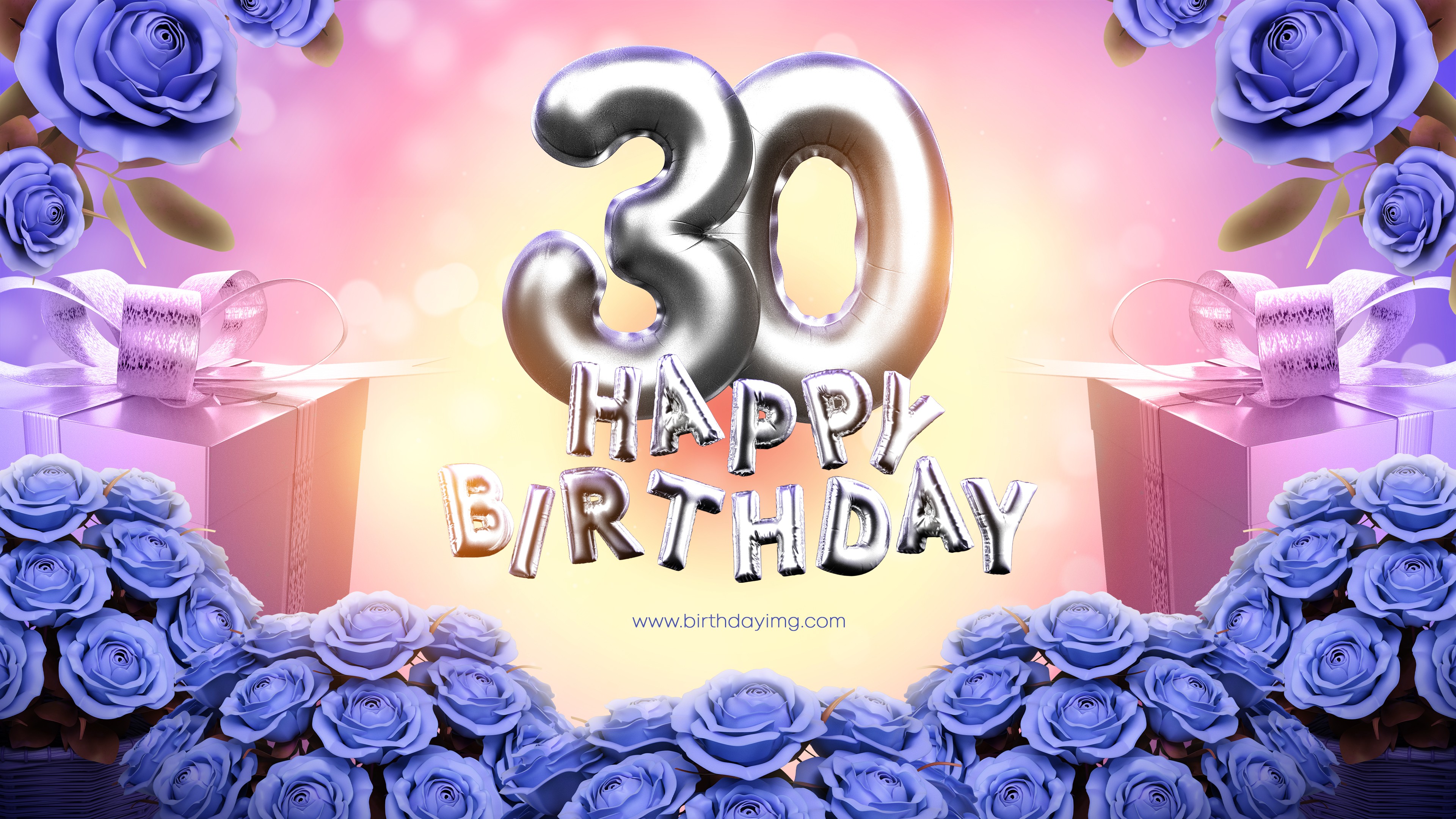 Free 30 Years Happy Birthday Wallpaper with Blue Roses