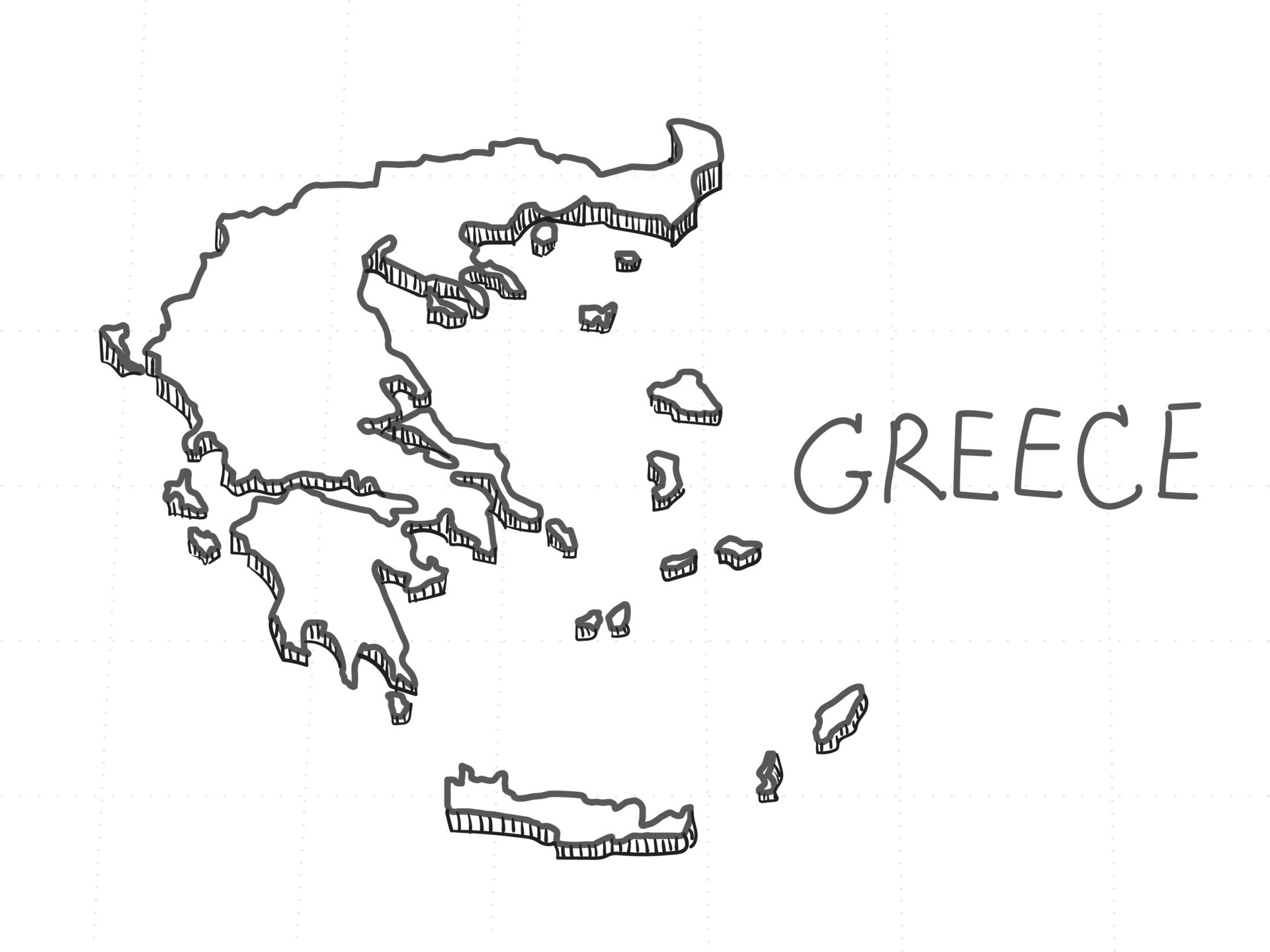 Hand Drawn of Greece 3D Map on White Background