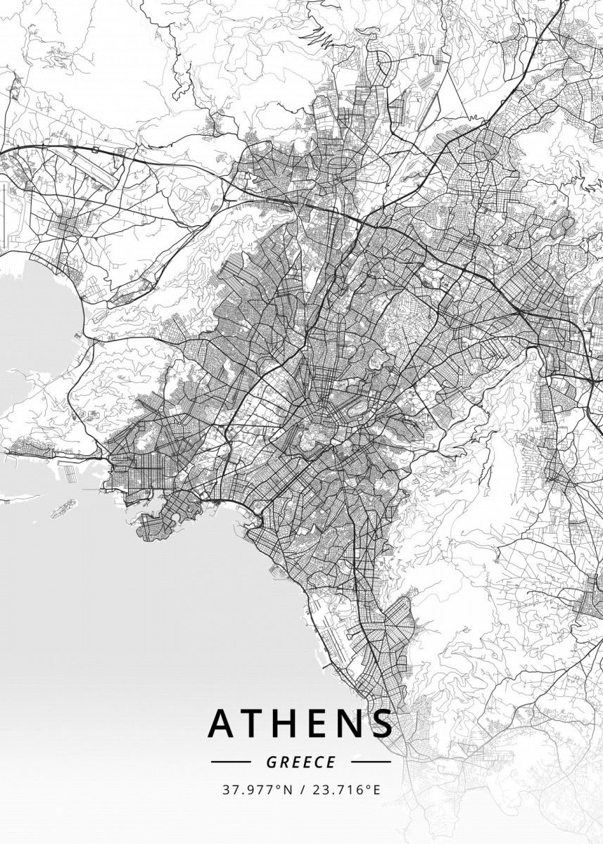 Athens, Greece' Poster by Designer Map Art. Displate. Greece map, Map art print, Athens map