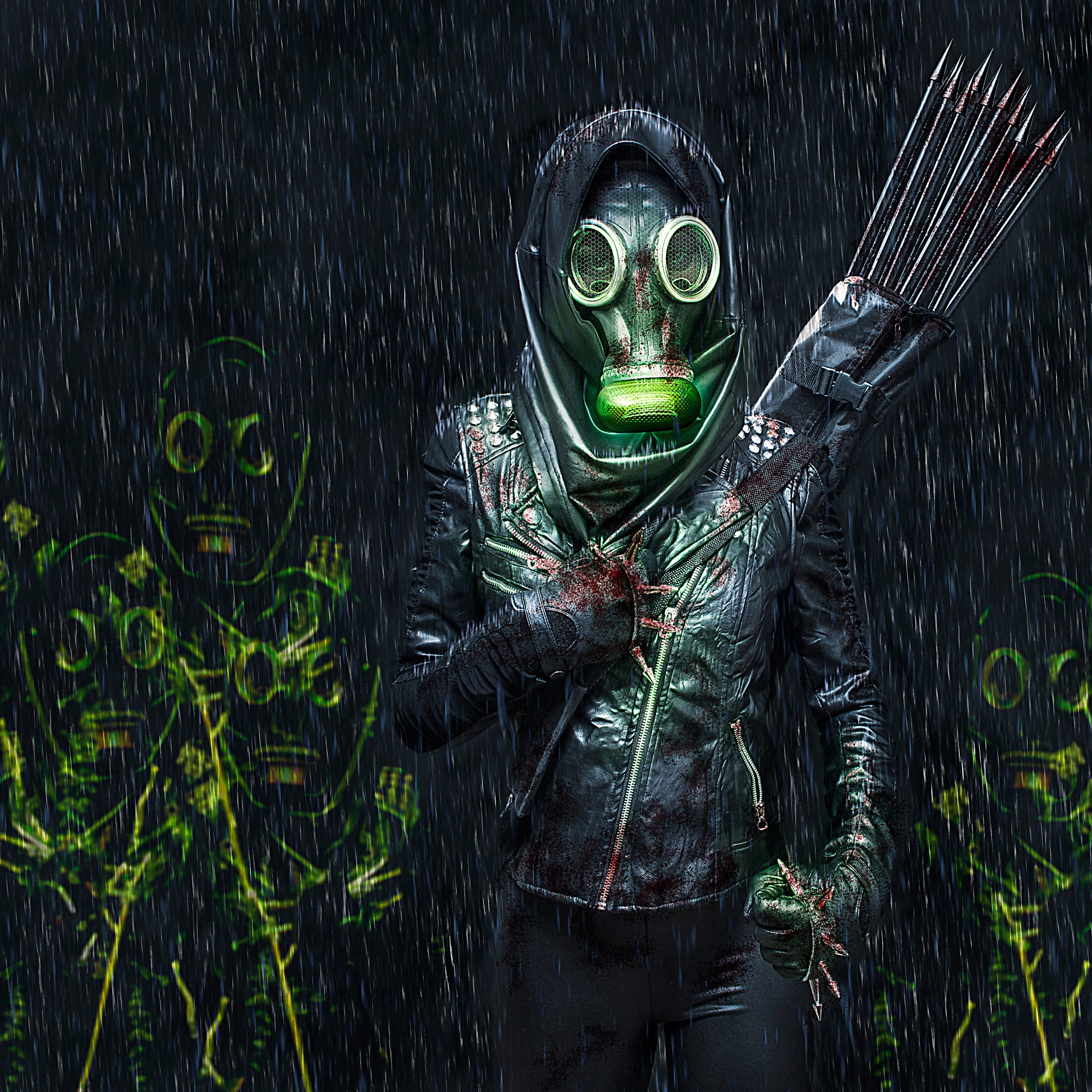 Person in Mask Wallpaper 4K, Fighter, Scary, Rain, Fantasy