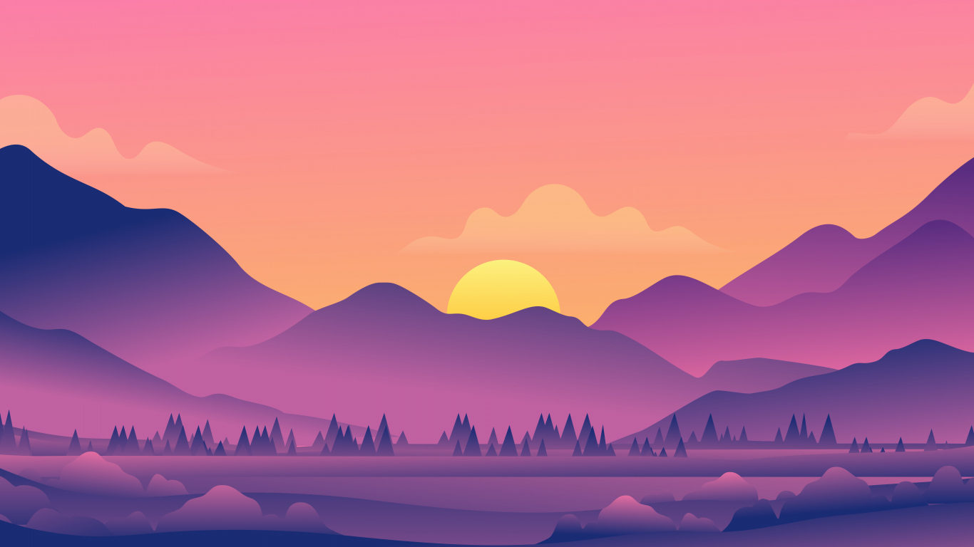 Beautiful Evening Landscape Forest Mountains Minimal For Your XFCE Desktop