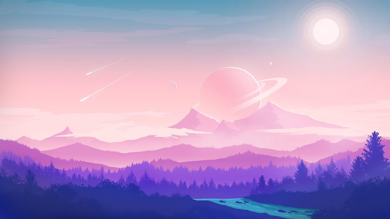 Minimal Art Alien moon fantasy nature forest landscape
