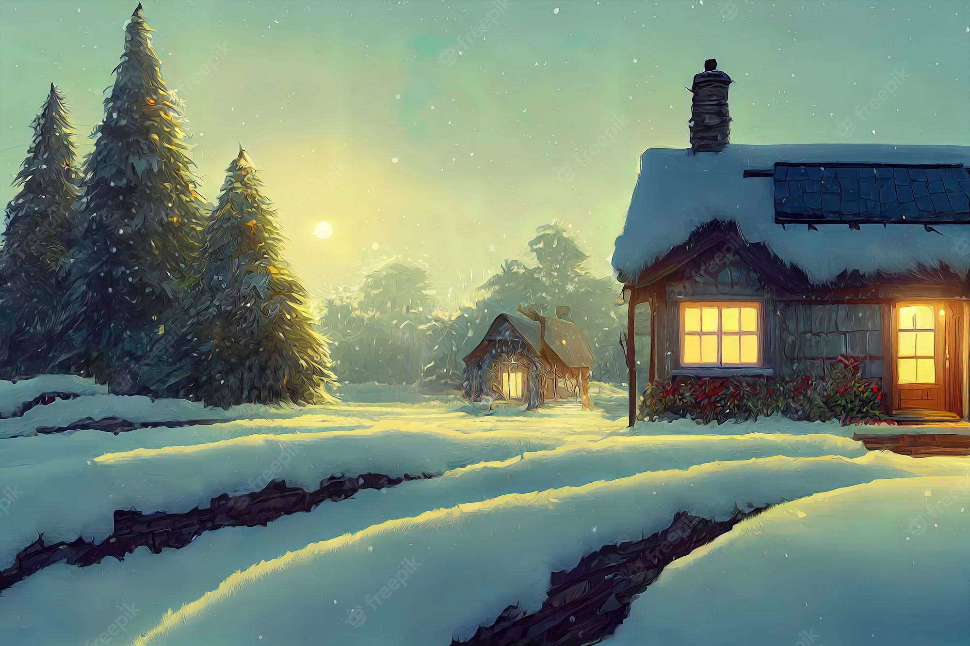 Christmas snowy scenes Image. Free Vectors, & PSD