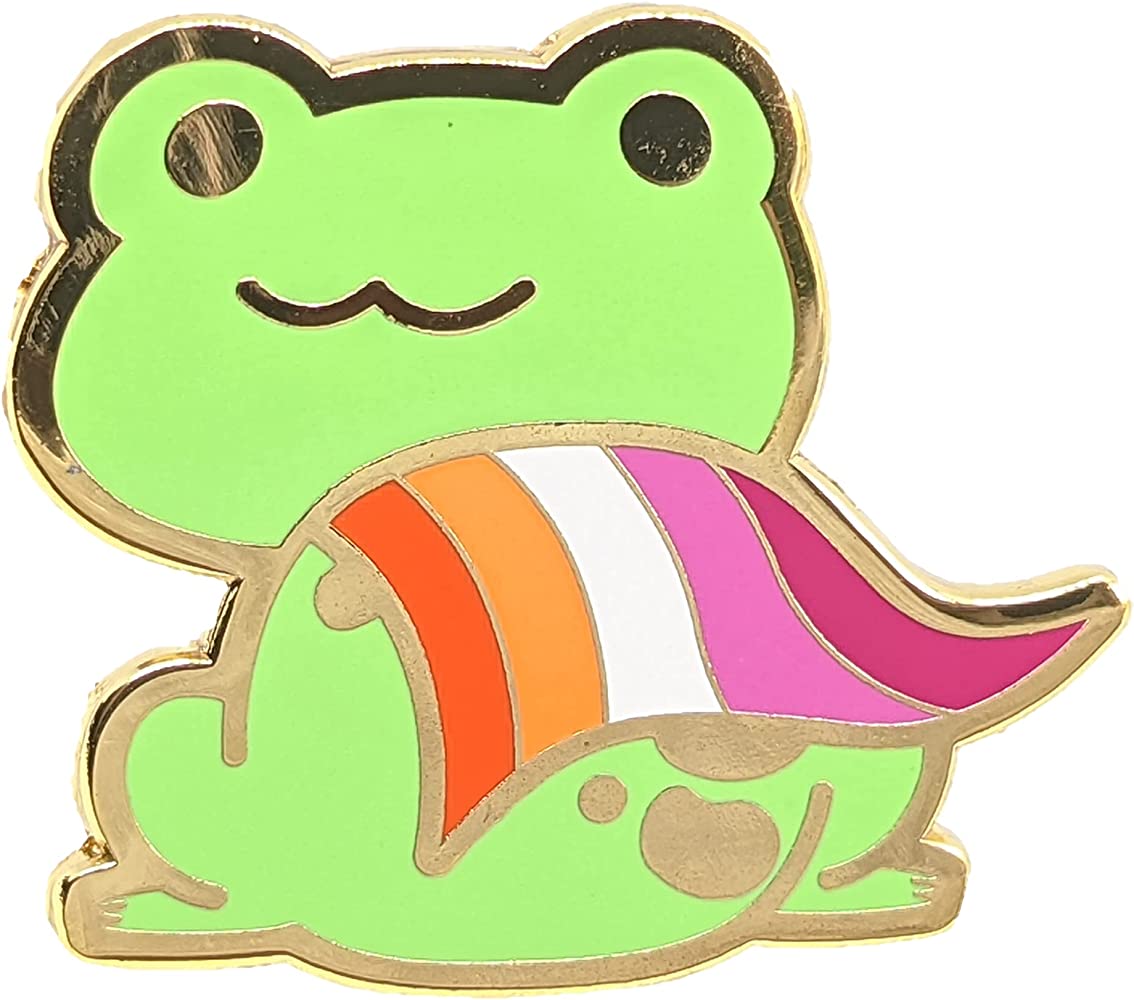 Lesbian Pride Frog Pin Sunset Lesbian LGBT+ Flag. Chibi Superhero Enamel Gay Frog Pin, Clothing, Shoes & Jewelry