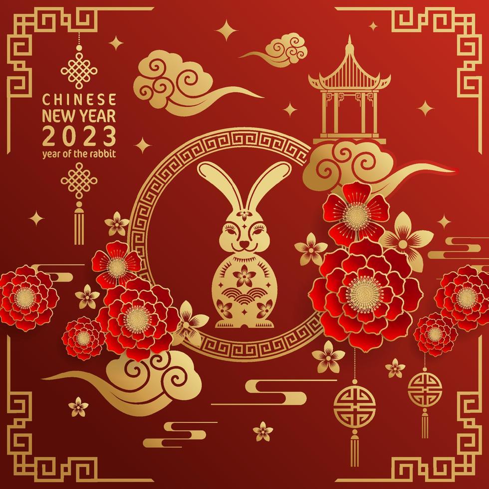 Happy chinese new year 2023 yeare of the rabbit zodiac with on color Background