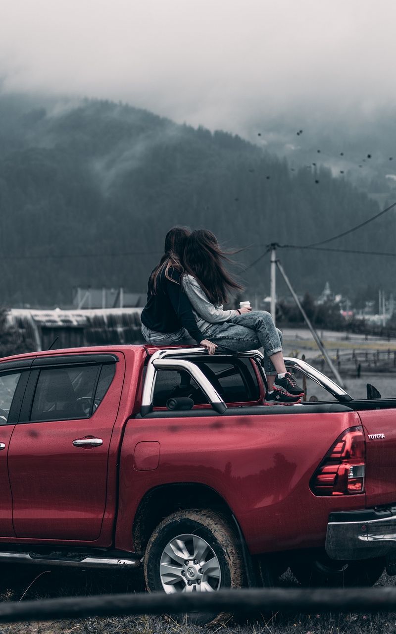 Wallpaper car journey girls wind pickup. Car wallpaper, Red car, Journey girls