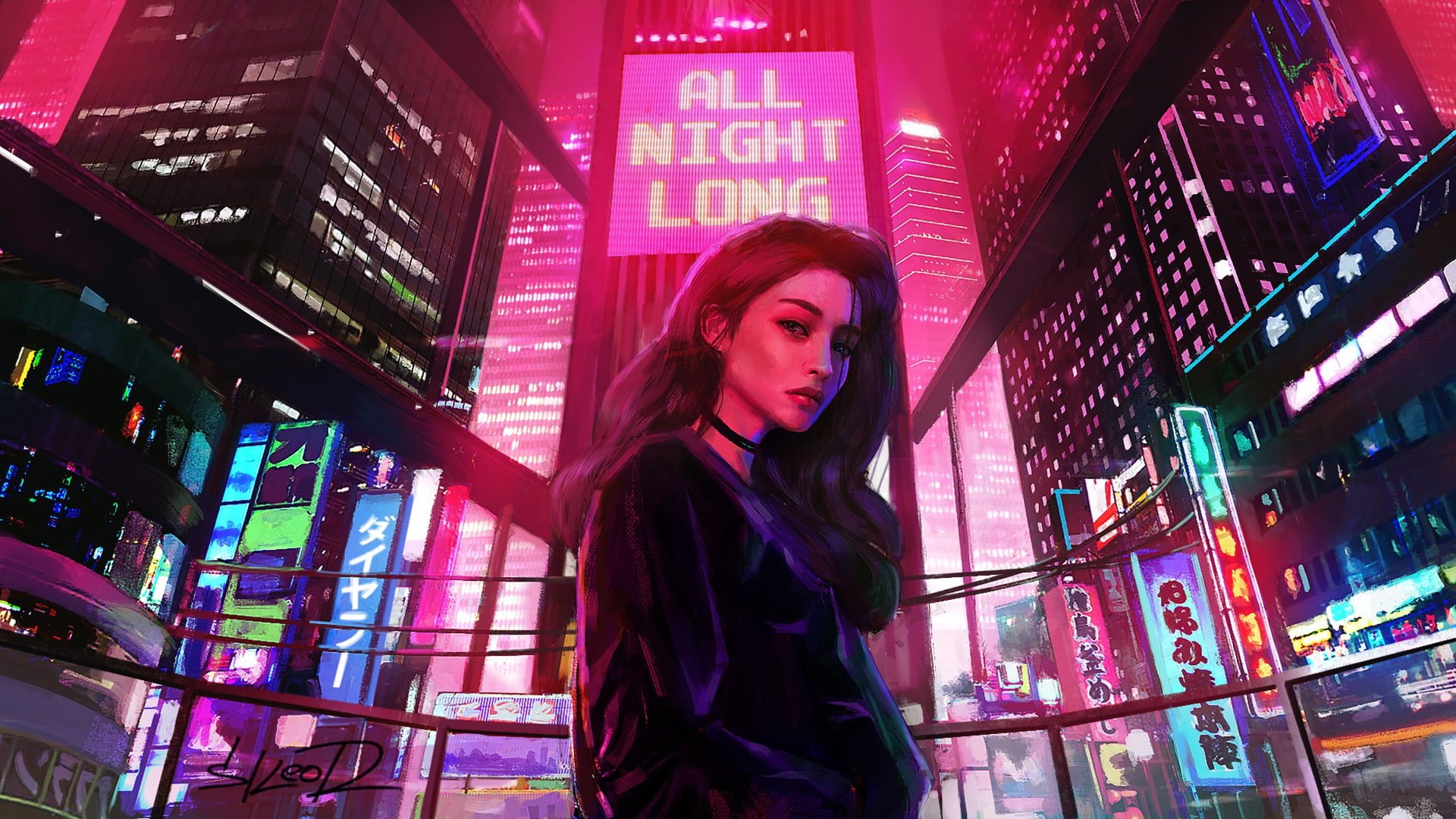 Girl, Lights, Night, The City, Neon, Advertising, Synthpop