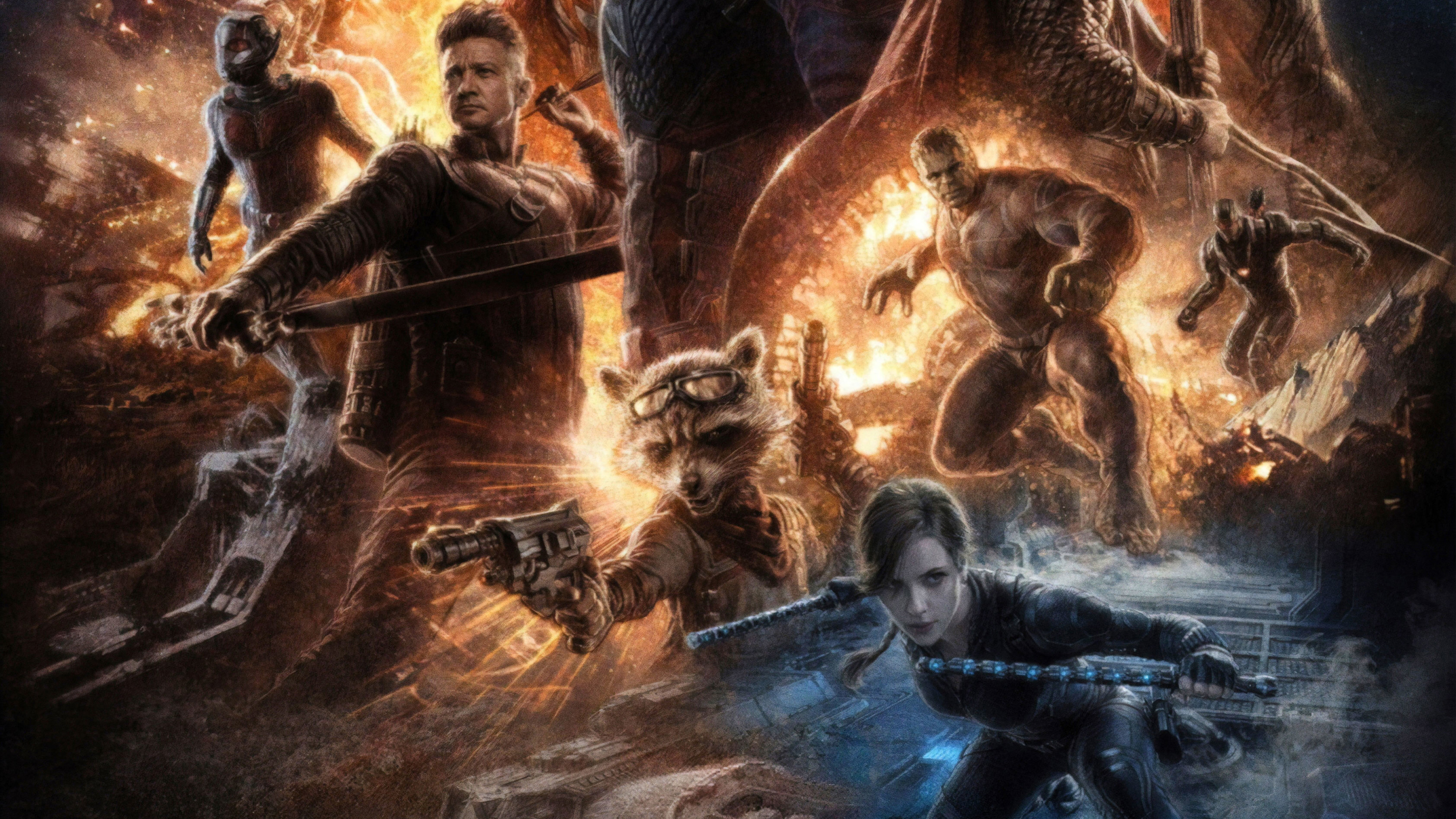 Avengers: Endgame Black Widow Rocket Raccoon Hulk 4K Wallpaper