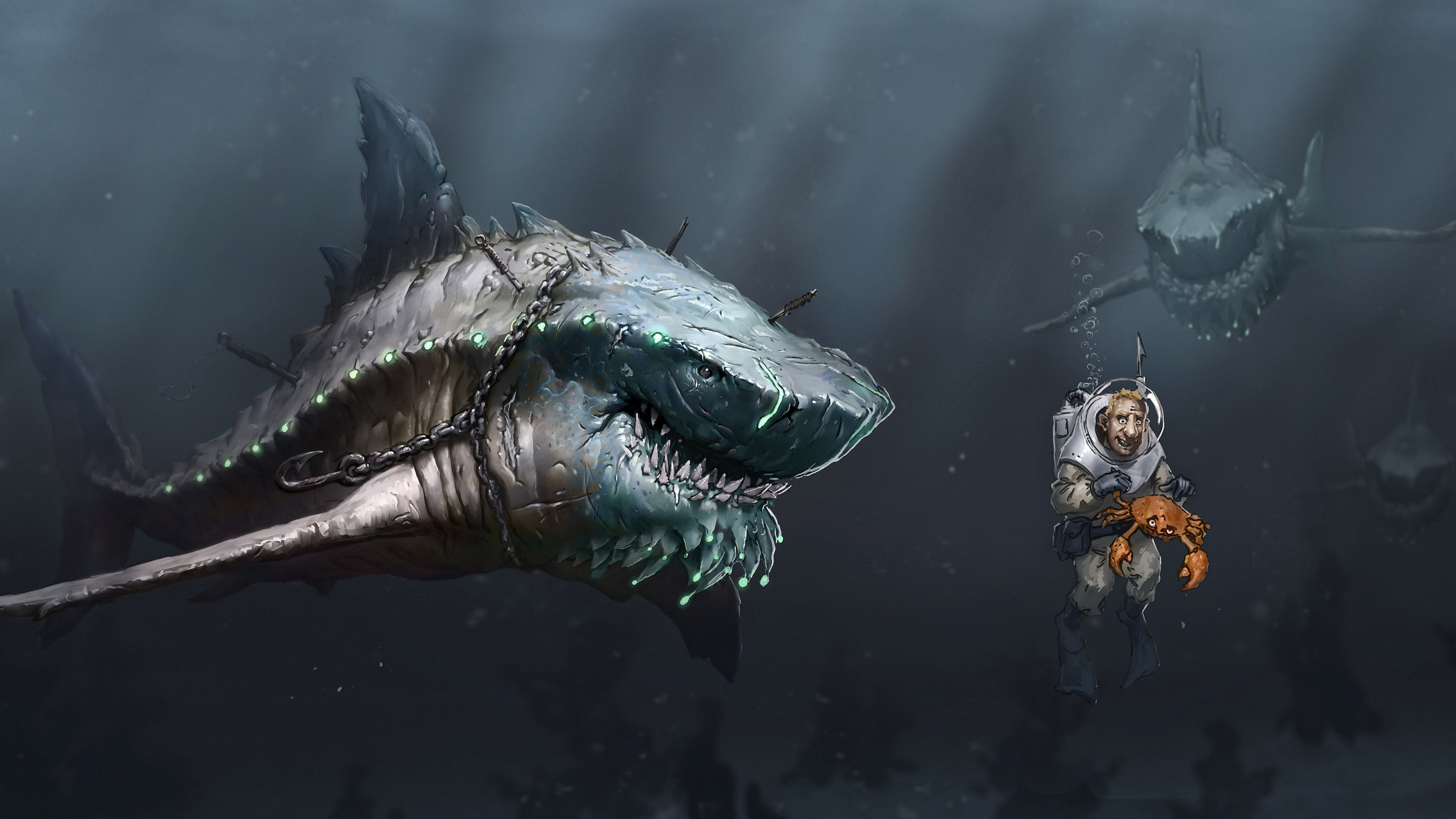 Wallpaper Megalodon, shark, art, Animals