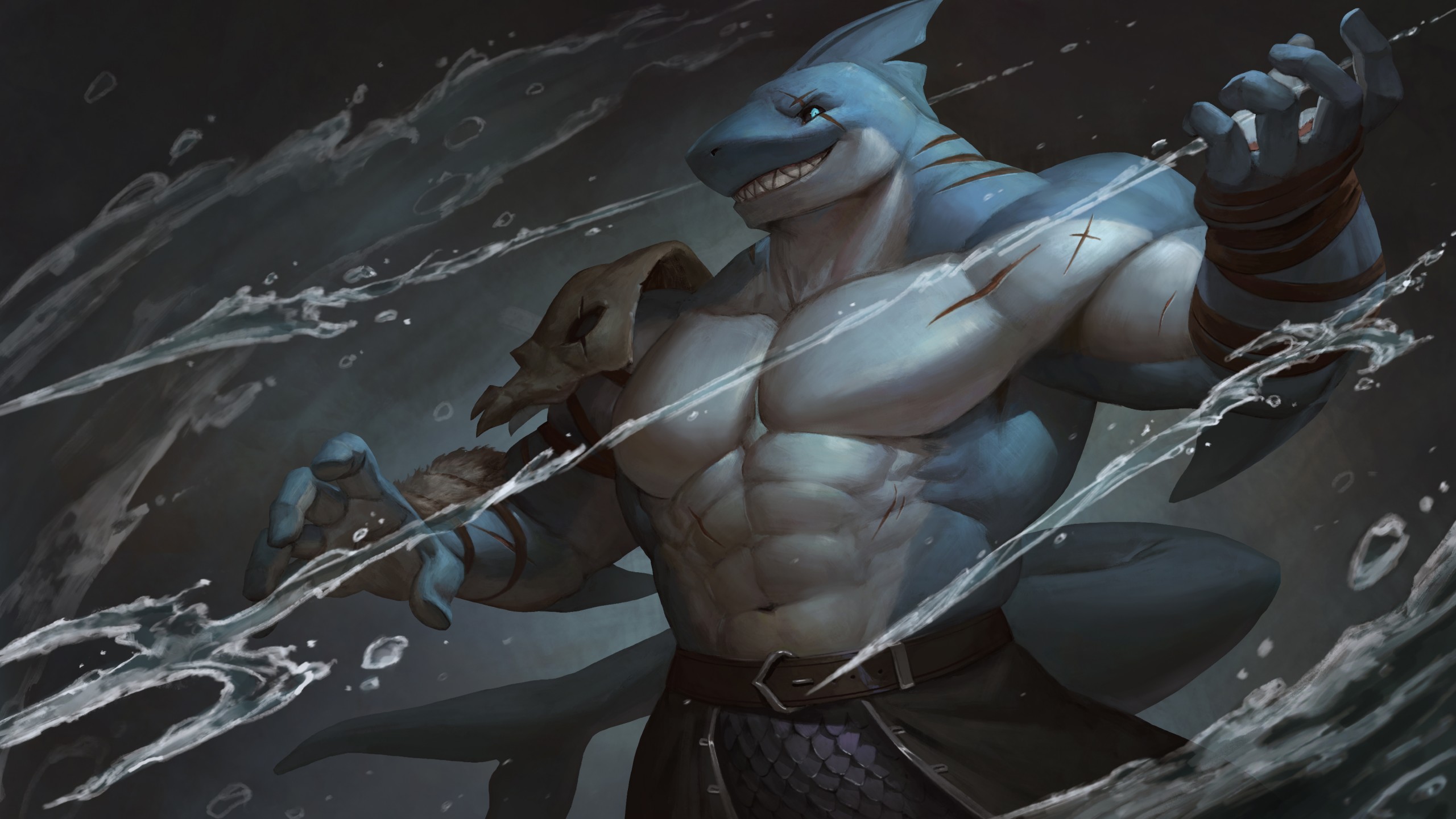 Wallpaper Shark, Trident, Warrior, 4K, Art