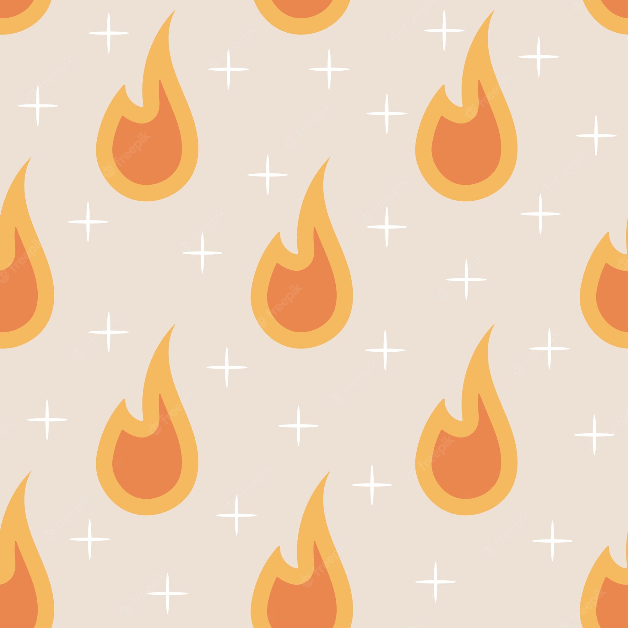 Premium Vector. Cute endless seamless pattern with fire and stars flat vector illustration