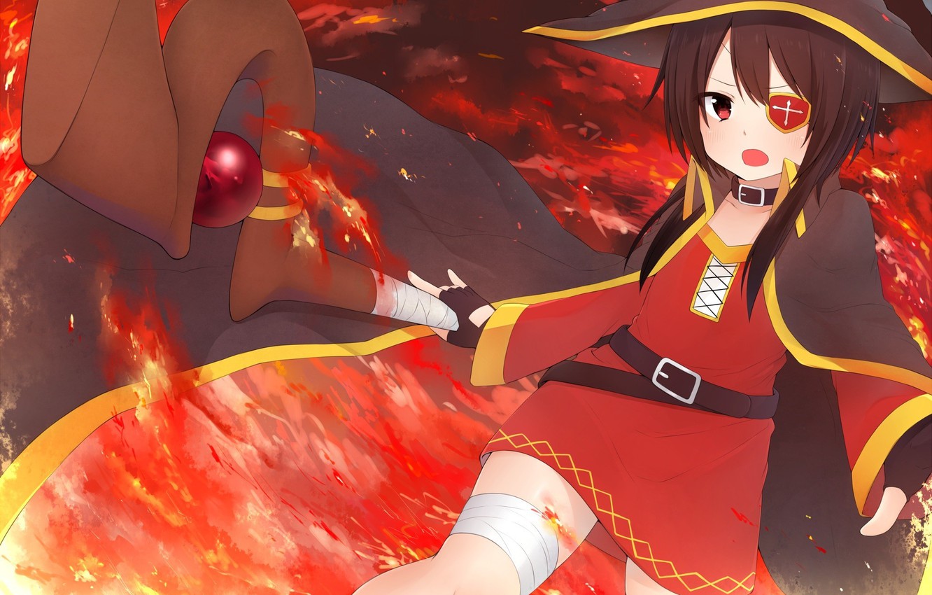 Wallpaper kawaii, explosion, fire, flame, girl, hat, anime, asian, manga, wizard, pretty girl, witch, japanese, asiatic, powerful, strong image for desktop, section сёдзё