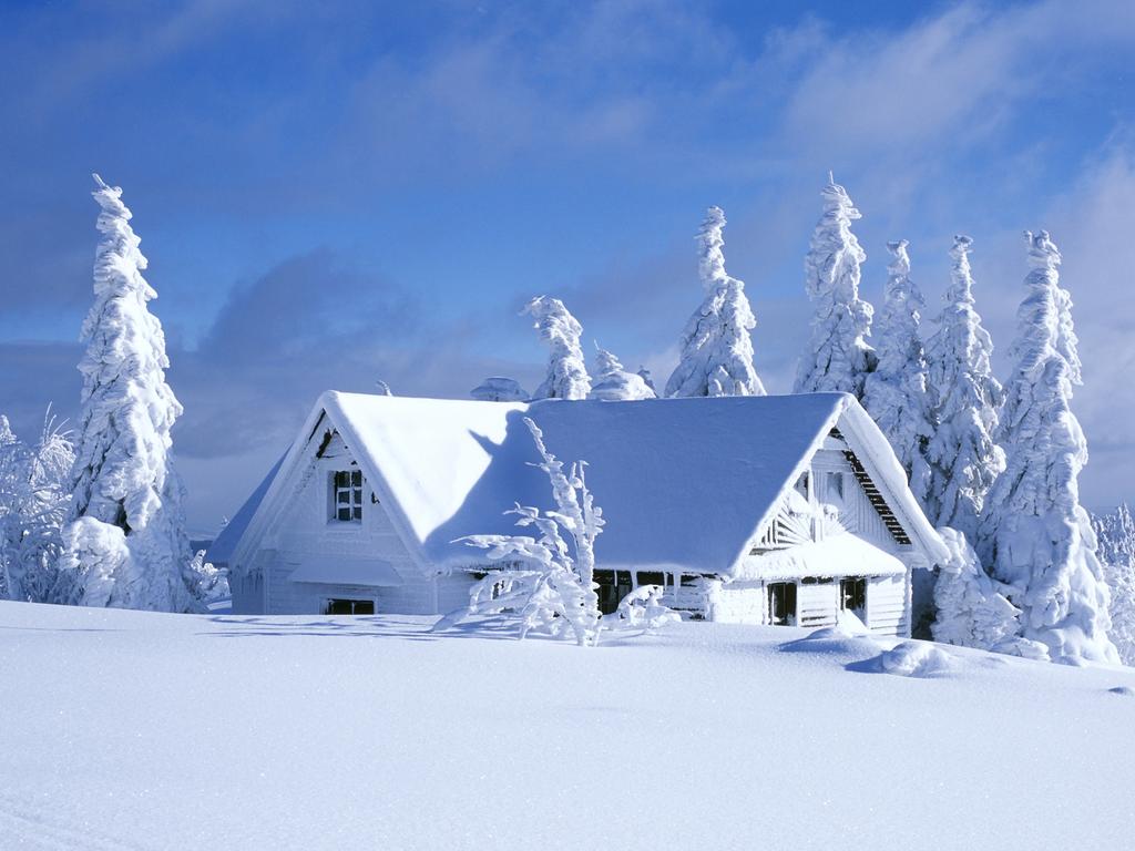 Winter time house and beautiful landscape