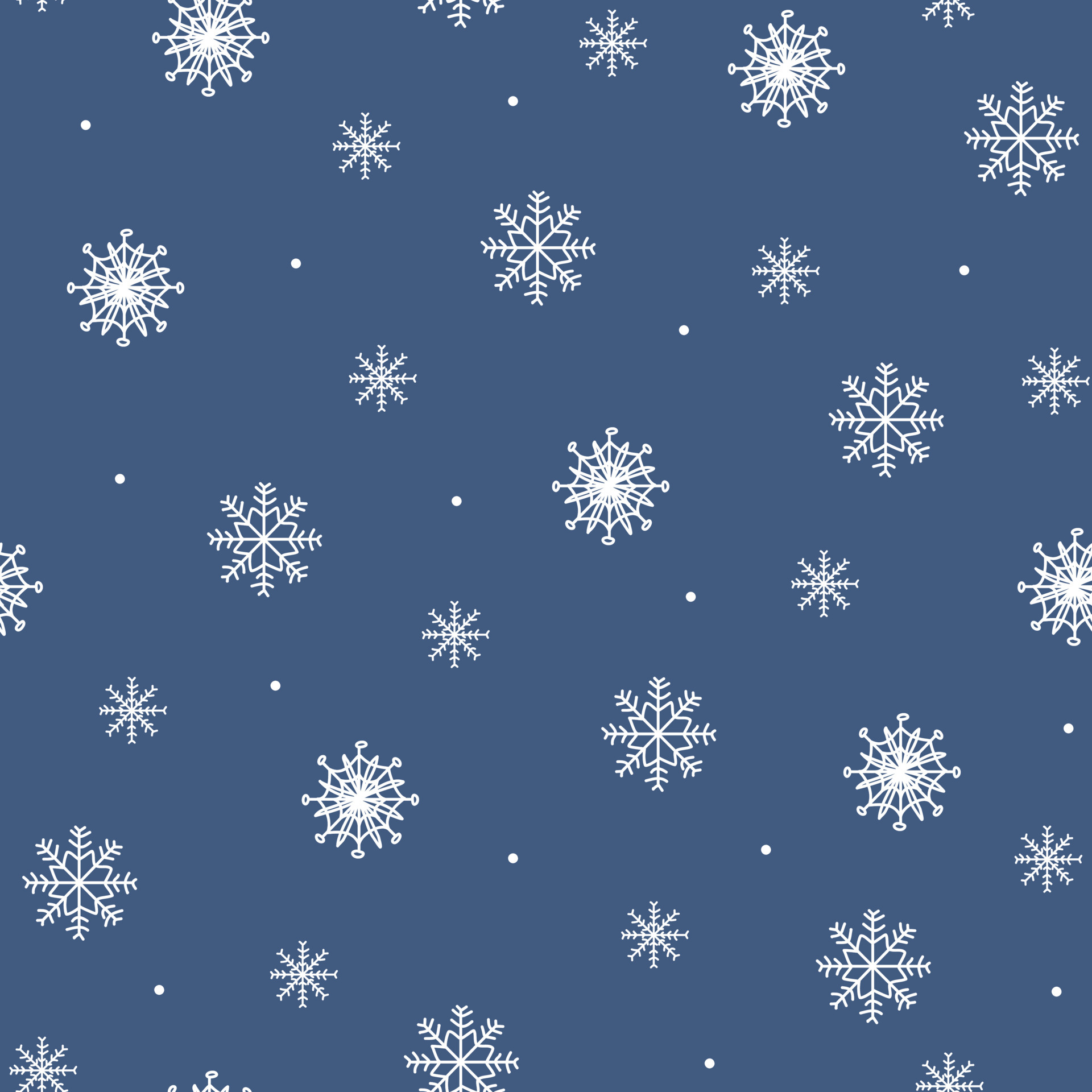 Blue pattern with lines doodle cute white snowflakes. Winter texture, textiles, wallpaper, background