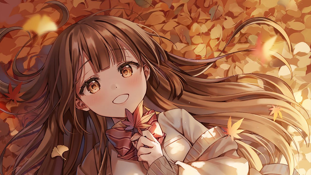 Wallpaper girl, leaves, autumn, anime hd, picture, image