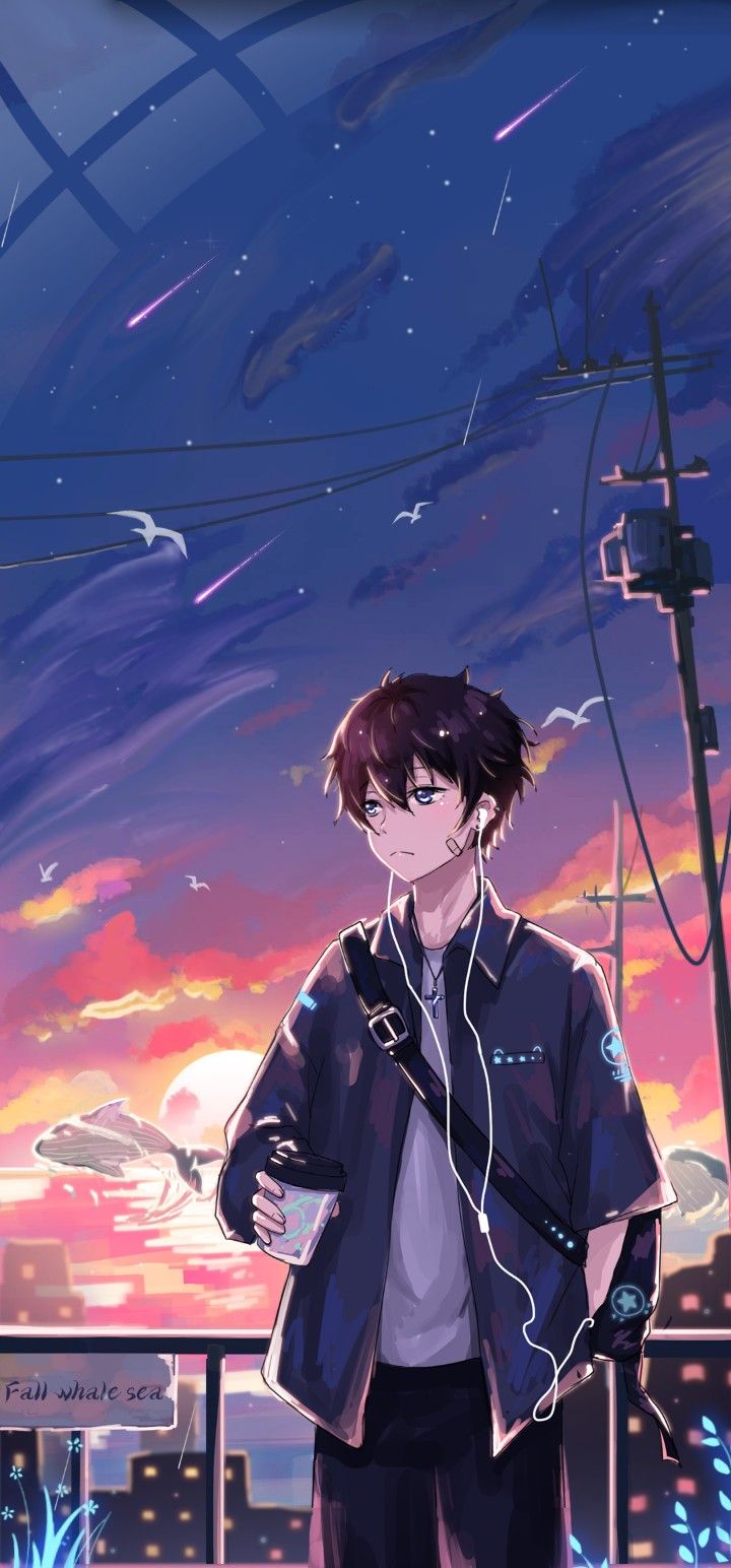 Anime sunset boy. Cool anime background, Anime guys, Anime background