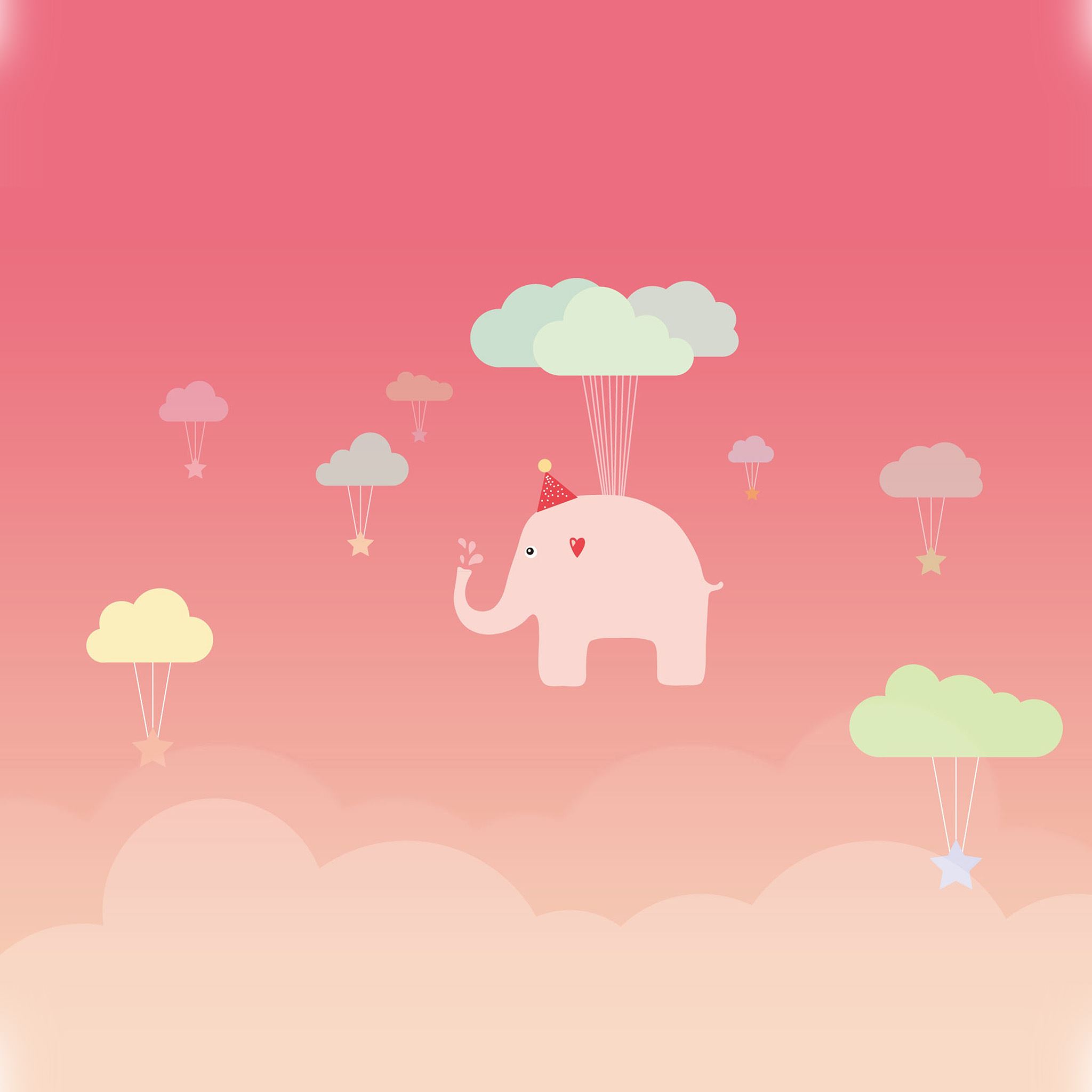 Cute Elephant Illustration Art Pink Fly iPad Air Wallpaper Free Download