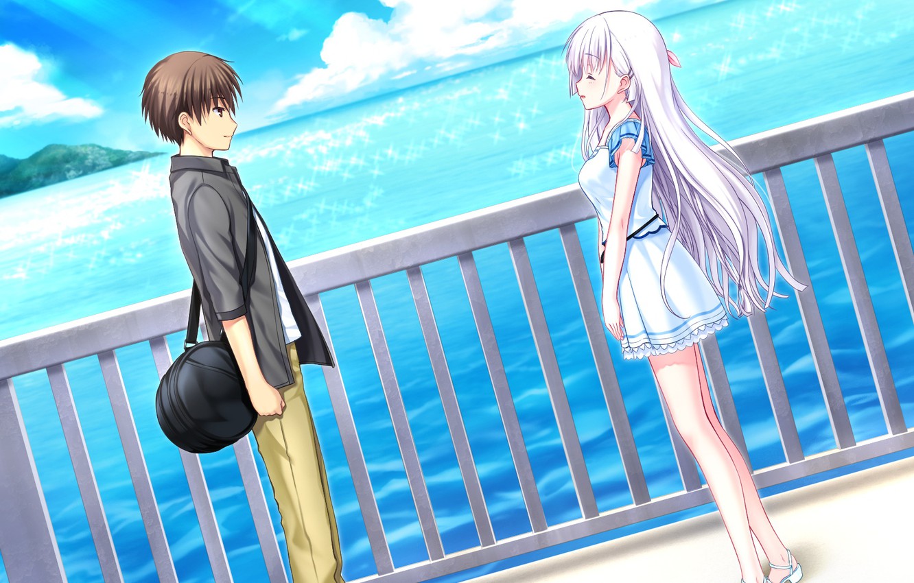 Wallpaper girl, guy, promenade, Summer Pockets image for desktop, section прочее