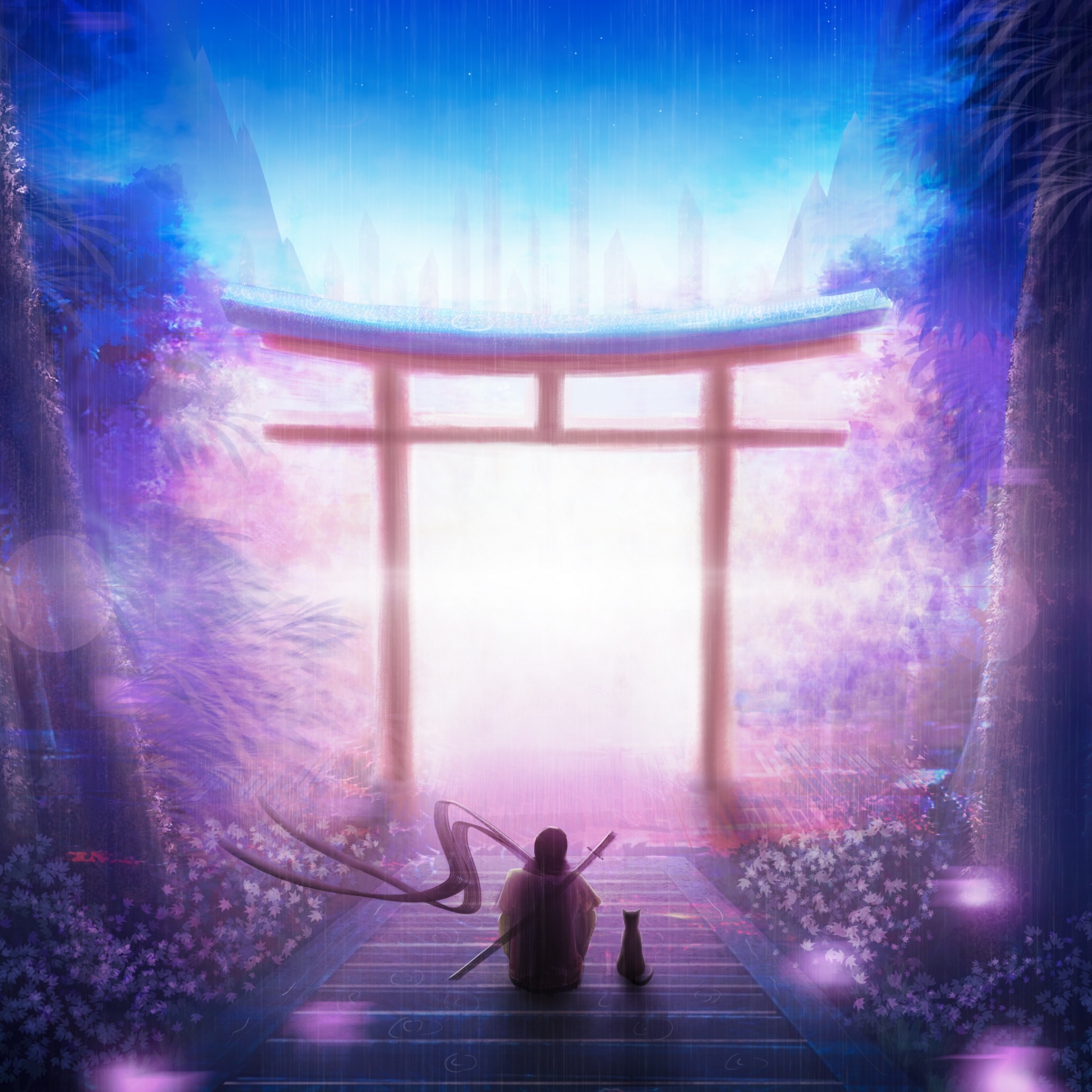 Wallpaper 4k torii, art, solitude, night, warrior 4k Wallpaper