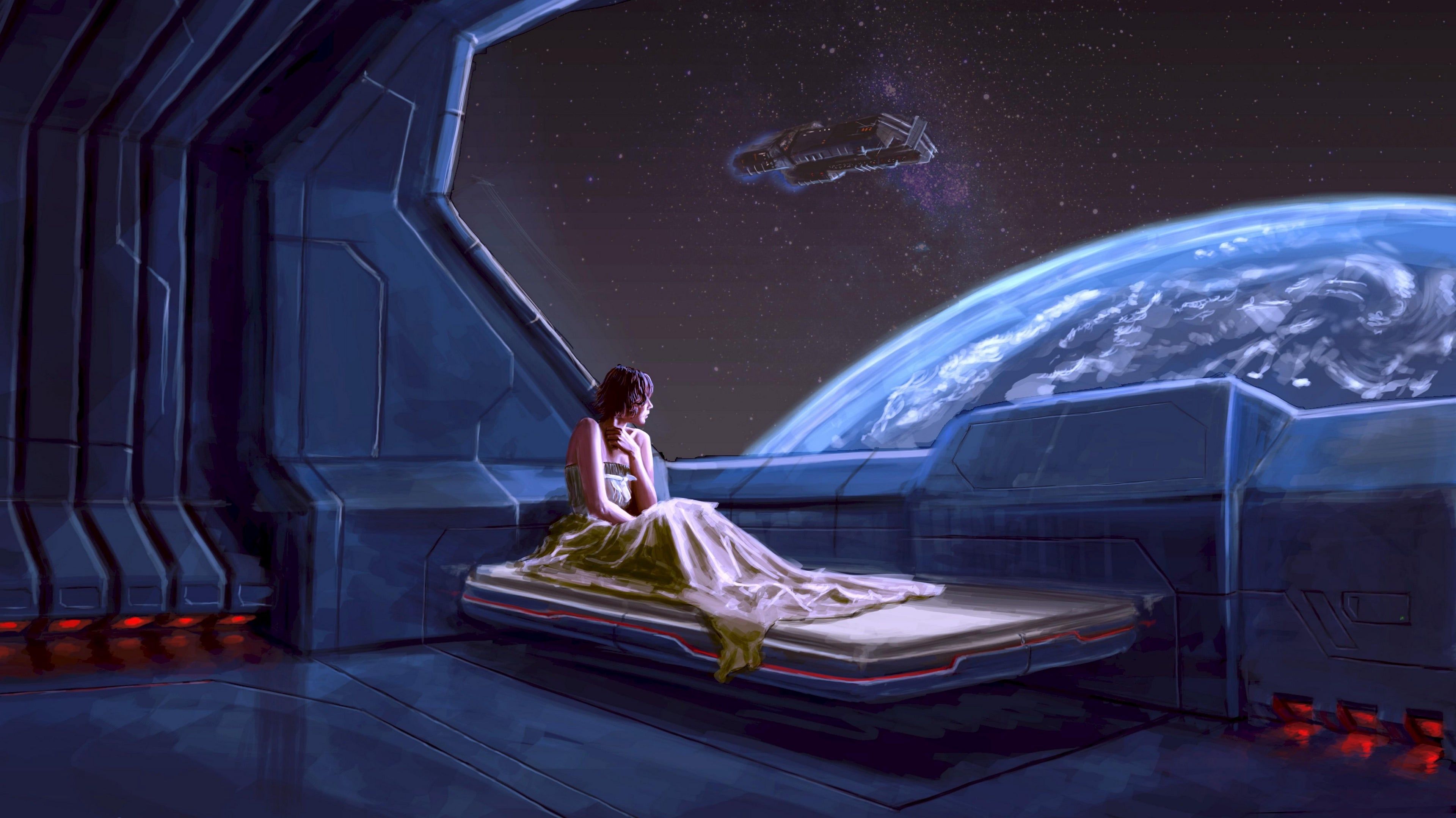Woman Looking at Earth 4K wallpaper. Space tourism, Sci fi wallpaper, Digital wallpaper