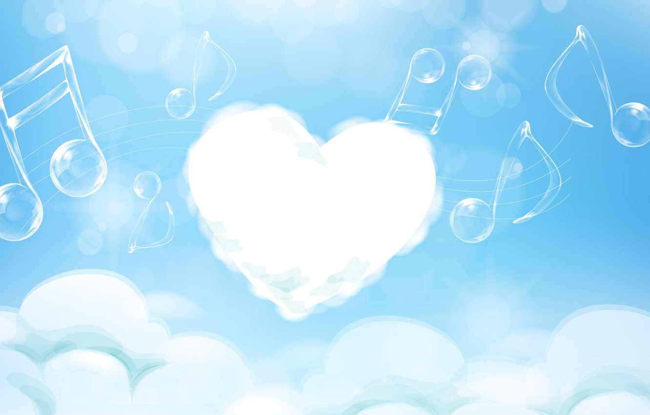 Wallpaper clouds, notes, heart, melody image for desktop, section настроения
