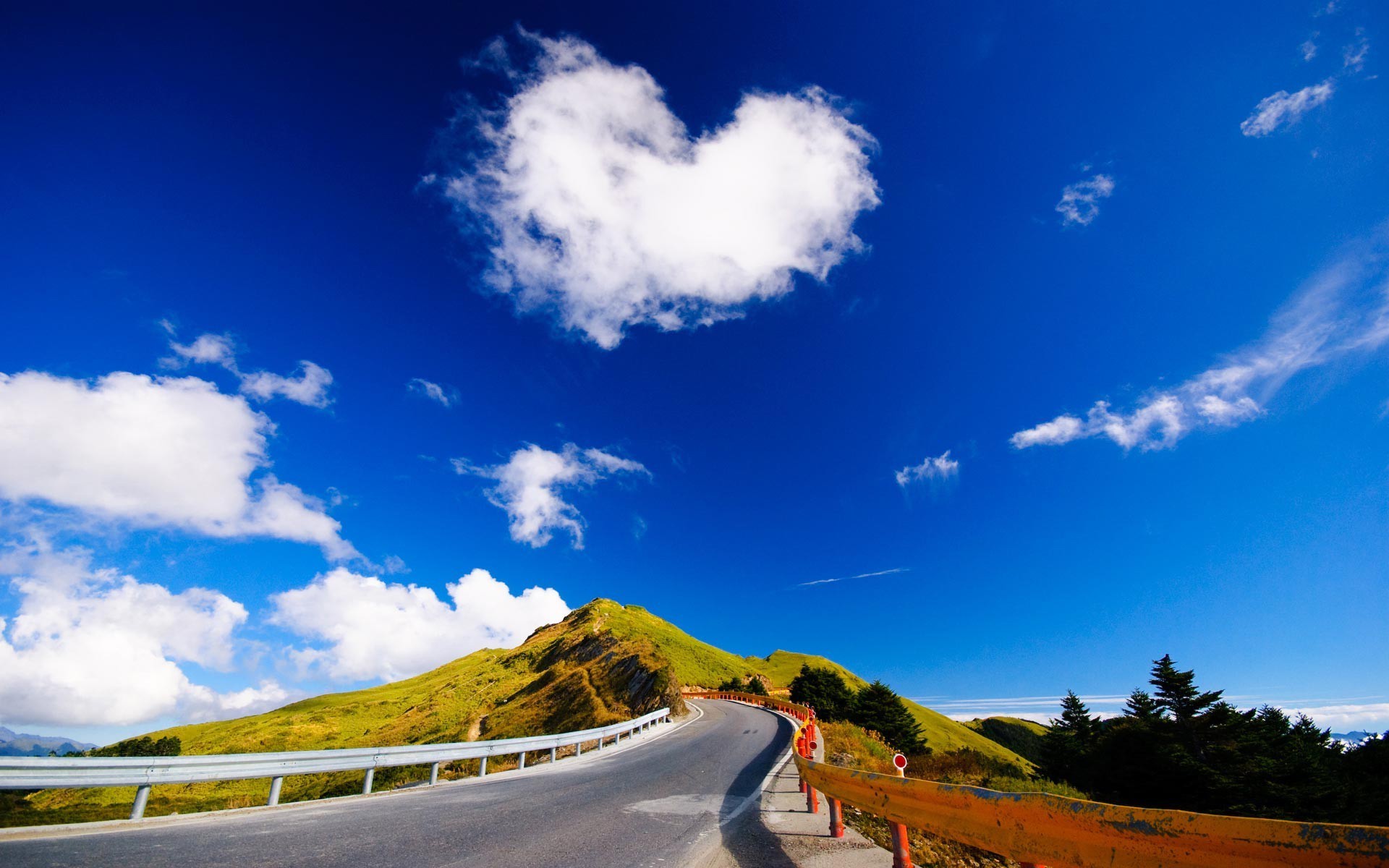 Heart Shaped Cloud Over The Road, Hill, Sky, Digital Art Wallpaper. Heart Shaped Cloud Over The Road, Hill, Sky