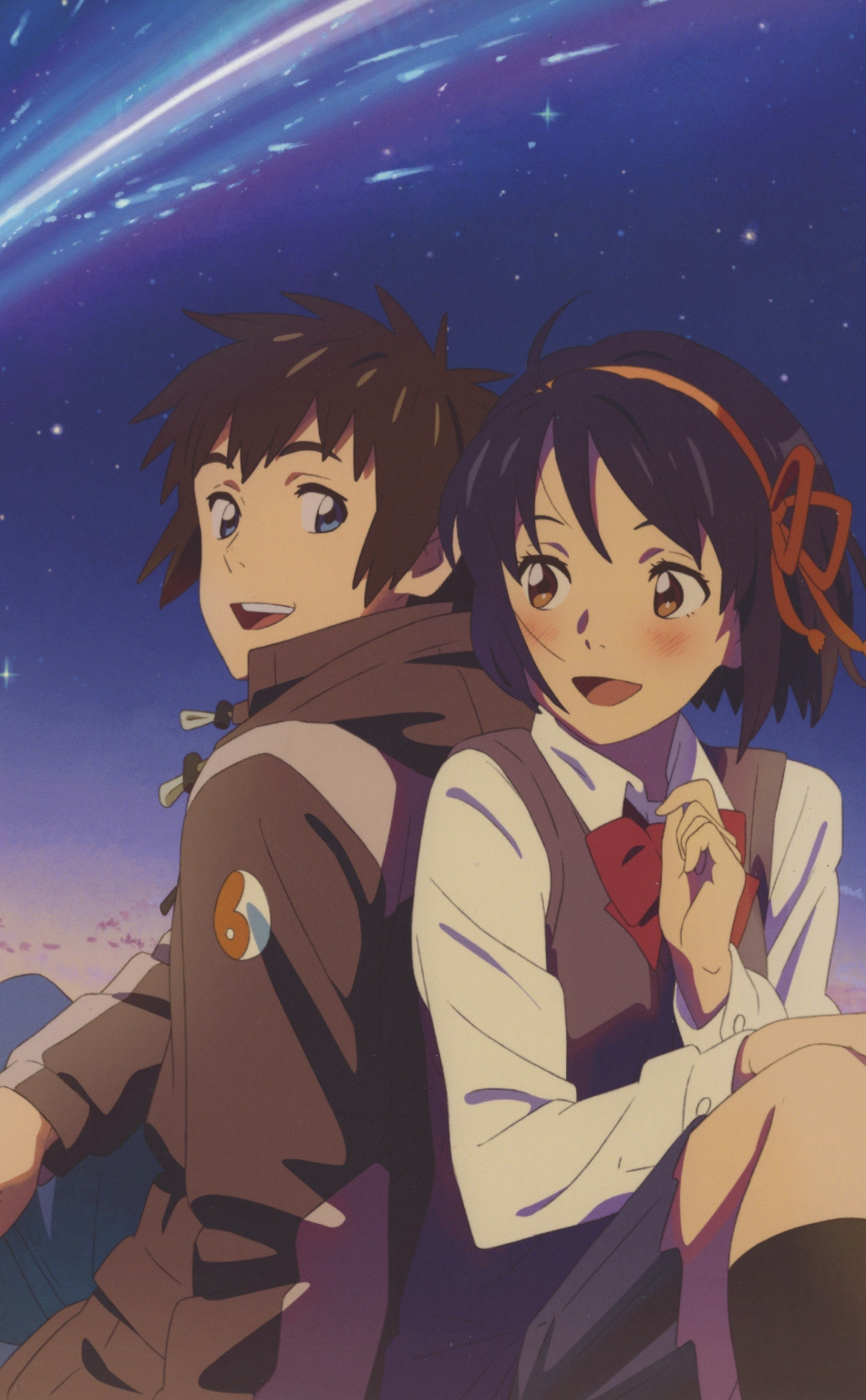 Download wallpaper 950x1534 cute couple, mitsuha miyamizu, taki tachibana, kimi no na wa., iphone, 950x1534 HD background, 3077
