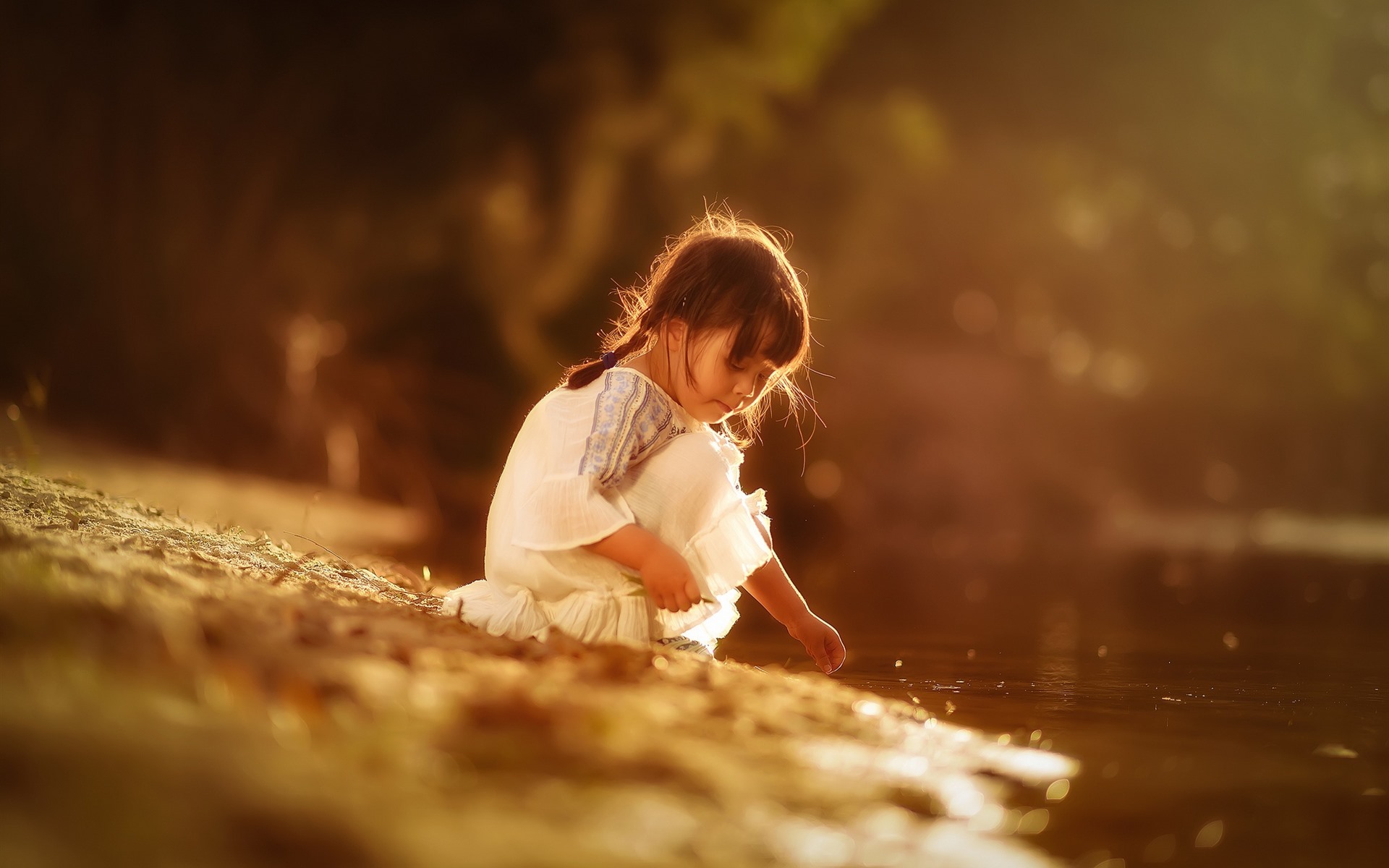 Wallpaper Little girl, child, pond side 1920x1200 HD Picture, Image