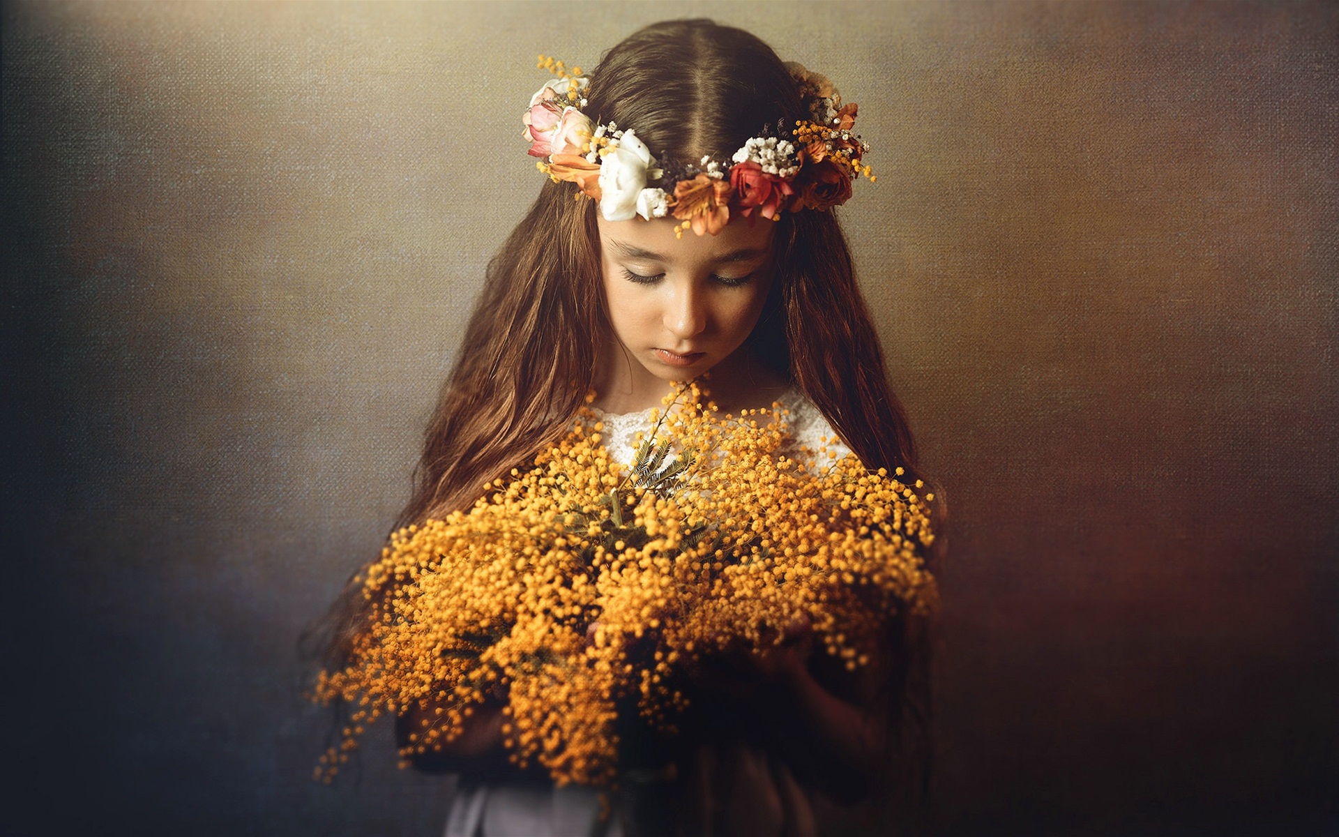 Wallpaper Sadness little girl, flowers 1920x1200 HD Picture, Image