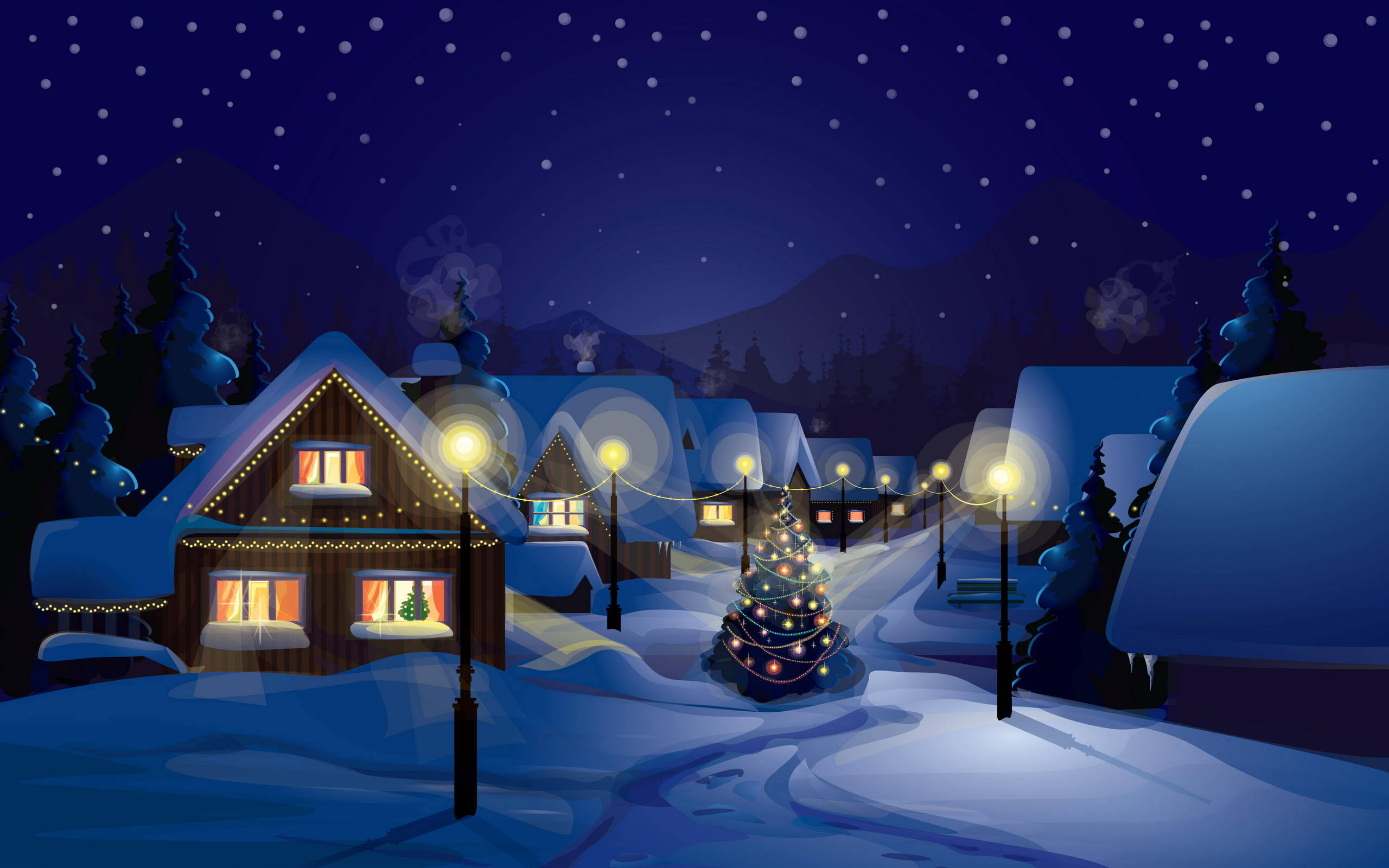 Download Snowy Village Christmas Holiday Desktop Wallpaper