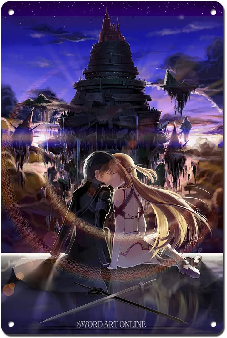 Tin Sign Wall Sword Art Online SAO Kirito Asuna Anime Poster 11.8 x 7.8 in （30cmx20cm）. Plaques & Signs