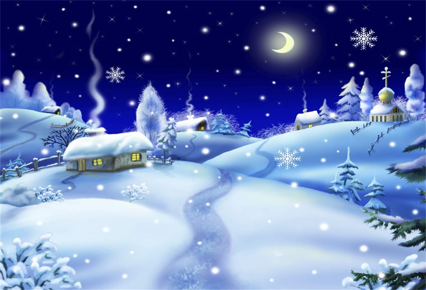 Amazon.com, Laeacco 10x8ft Cartoon Tranquil Snowy Village Snowscape Backdrop Vinyl Winter Scenic Illustration Background Child Kids Birthday Xmas Party Banner Baby Portrait Shoot Wallpaper Studio Props