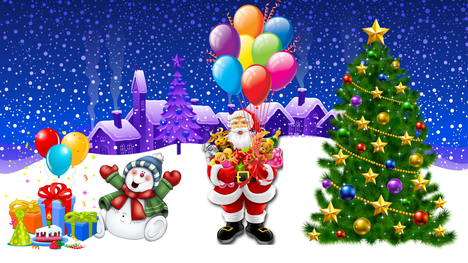 Christmas Santa Claus New Year Snow Village Snowman