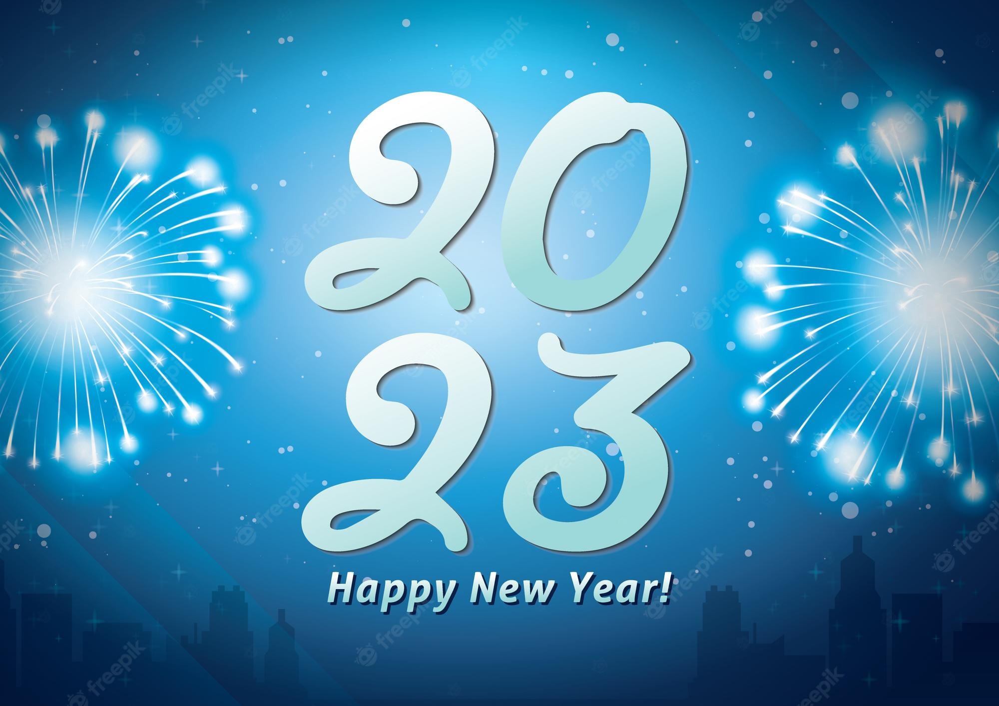 Premium Vector. Colorful fireworks 2023 new year vector illustration bright on a blue background
