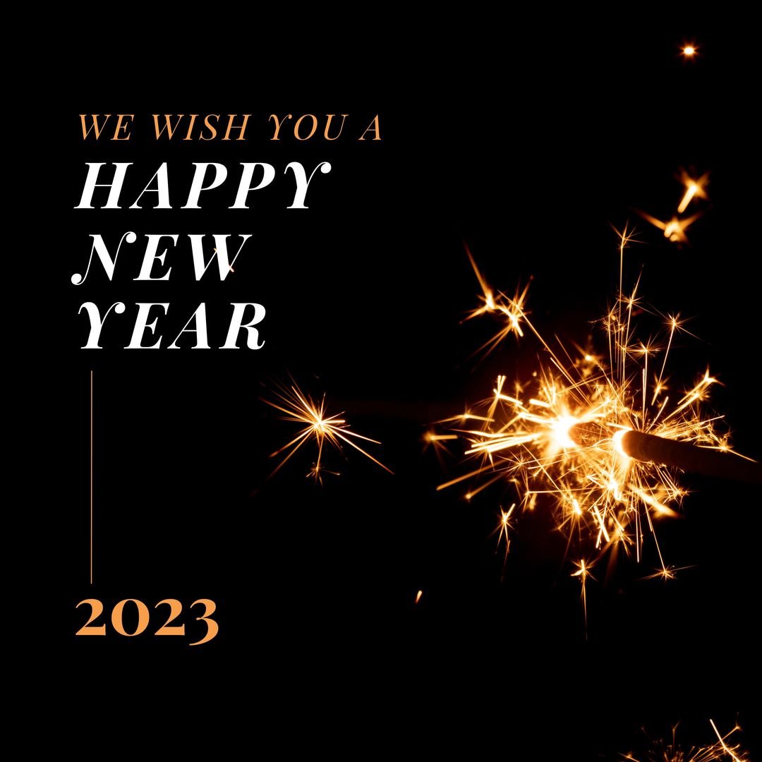 Square image of we wish you a happy new year 2023 and fireworks on black background Photo from PikWizard