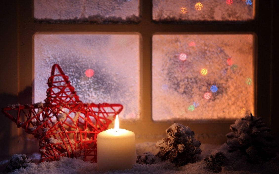 Handmade red star and Vanilla Candle night winter
