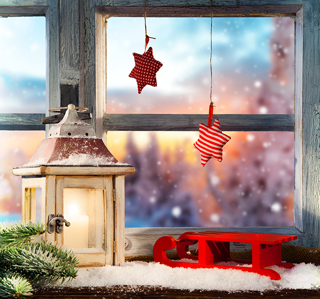 Photo Christmas Lantern Window Candles Holidays