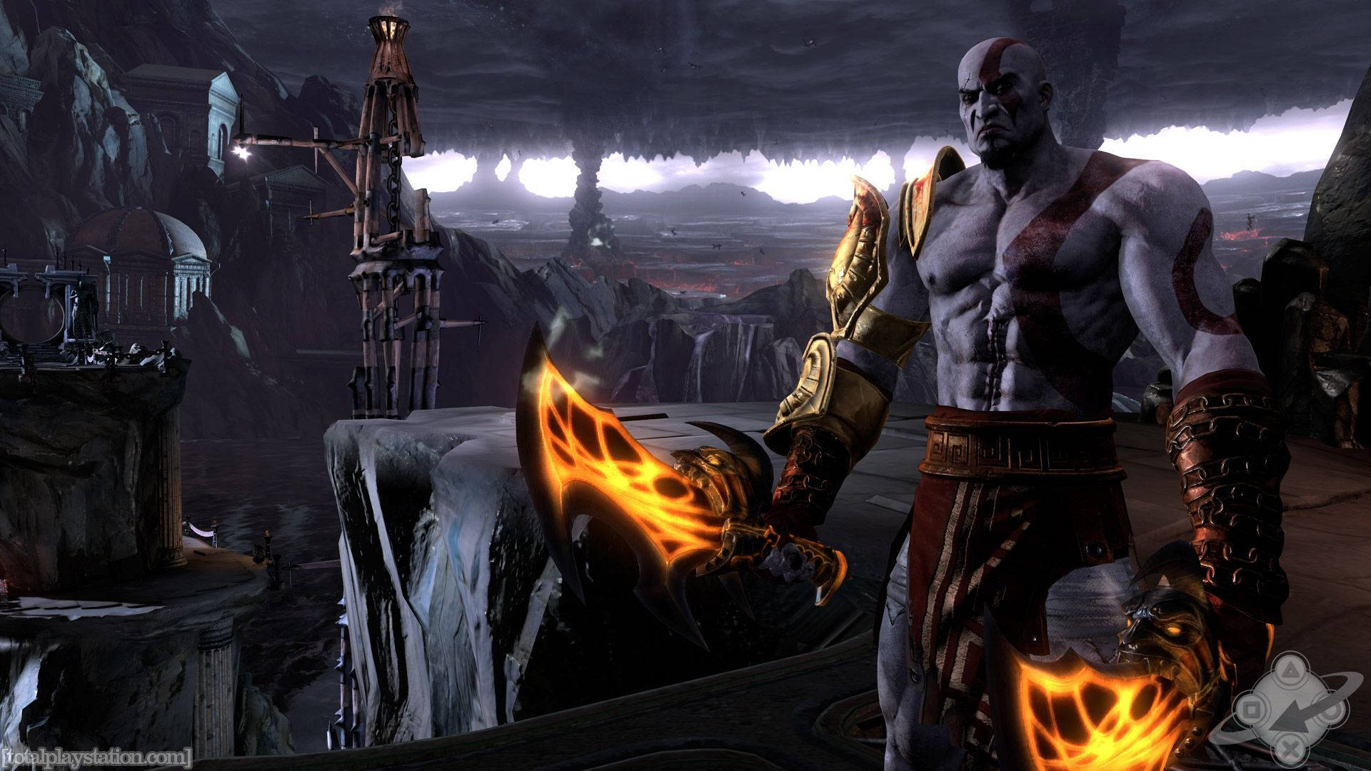 Download Kratos, the feared 'God of War', charging forward. Wallpaper