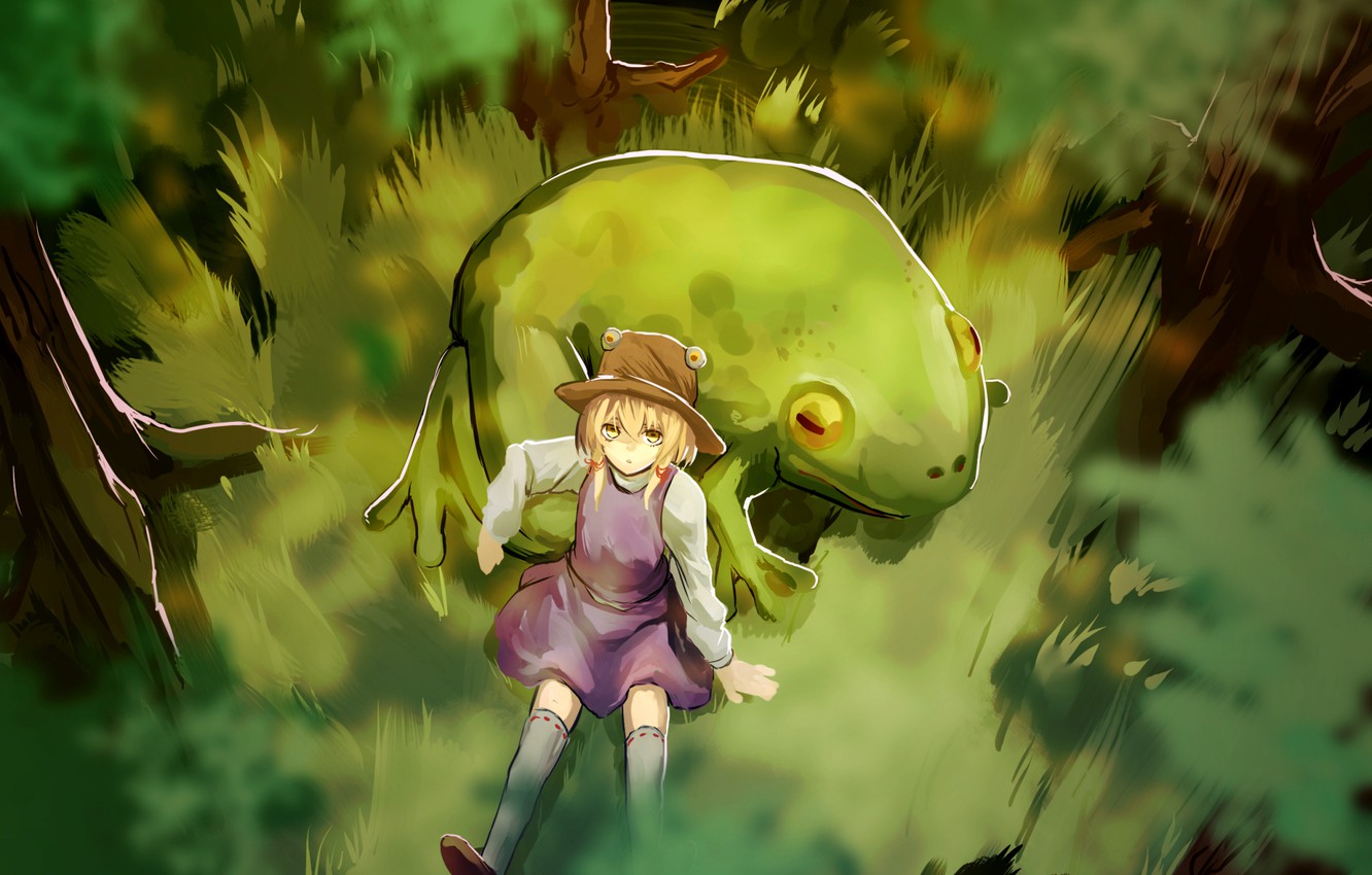 Wallpaper forest, girl, trees, frog, Art, Touhou Project, Suwako Moriya, Suwako Moriya, Project East image for desktop, section игры