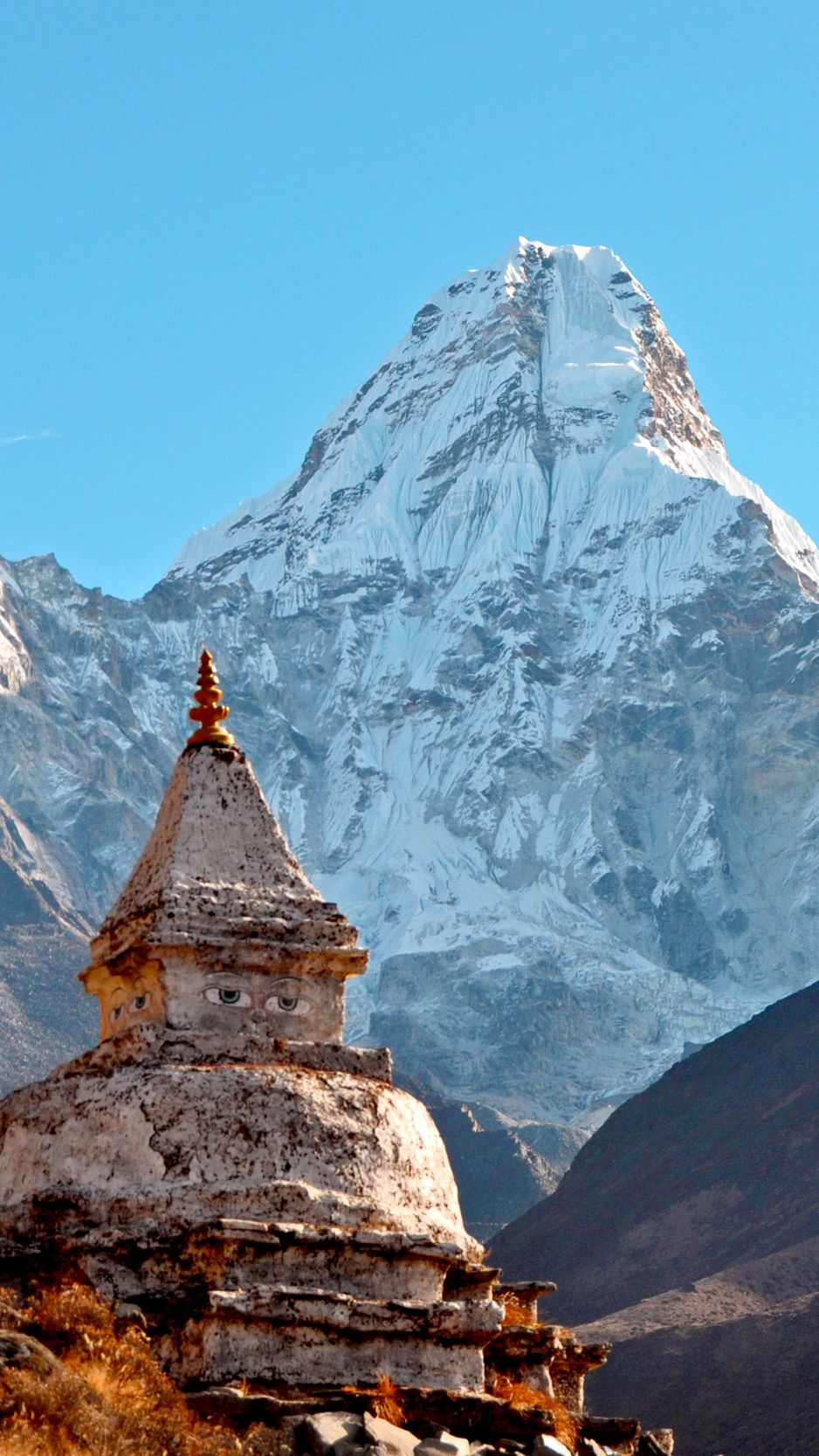 Download Wallpaper 938x1668 Himalayas, Ama Dablam, Temple, Mountain Iphone 8 7 6s 6 For Parallax HD Background